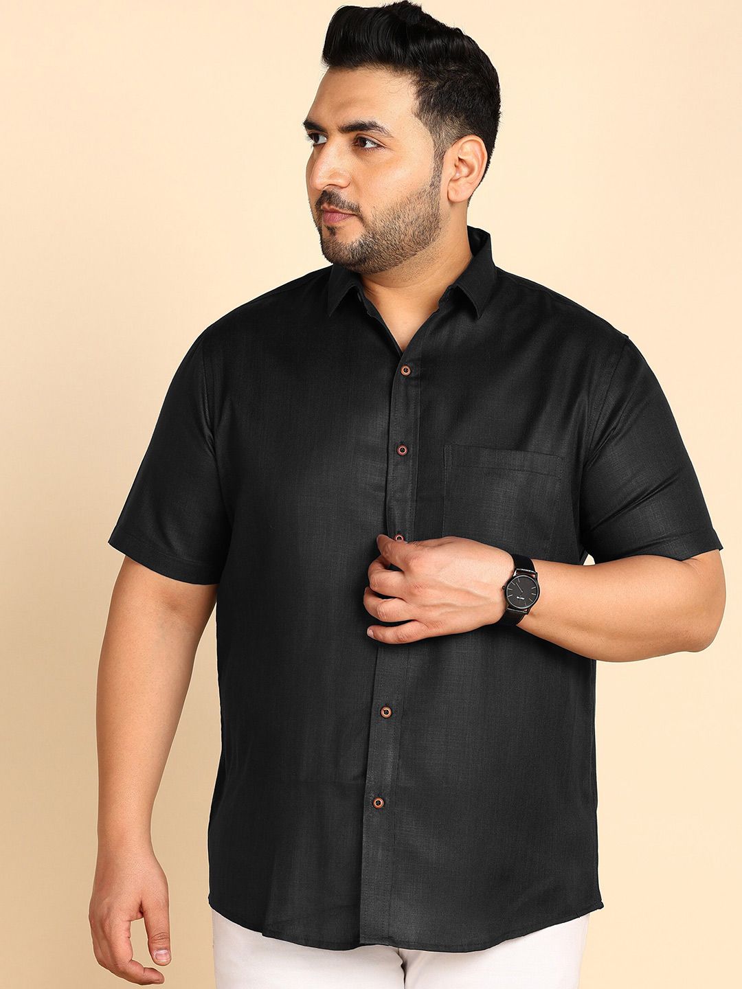 PRINTCULTR Plus Size Spread Collar Classic Cotton Linen Casual Shirt-picture-53