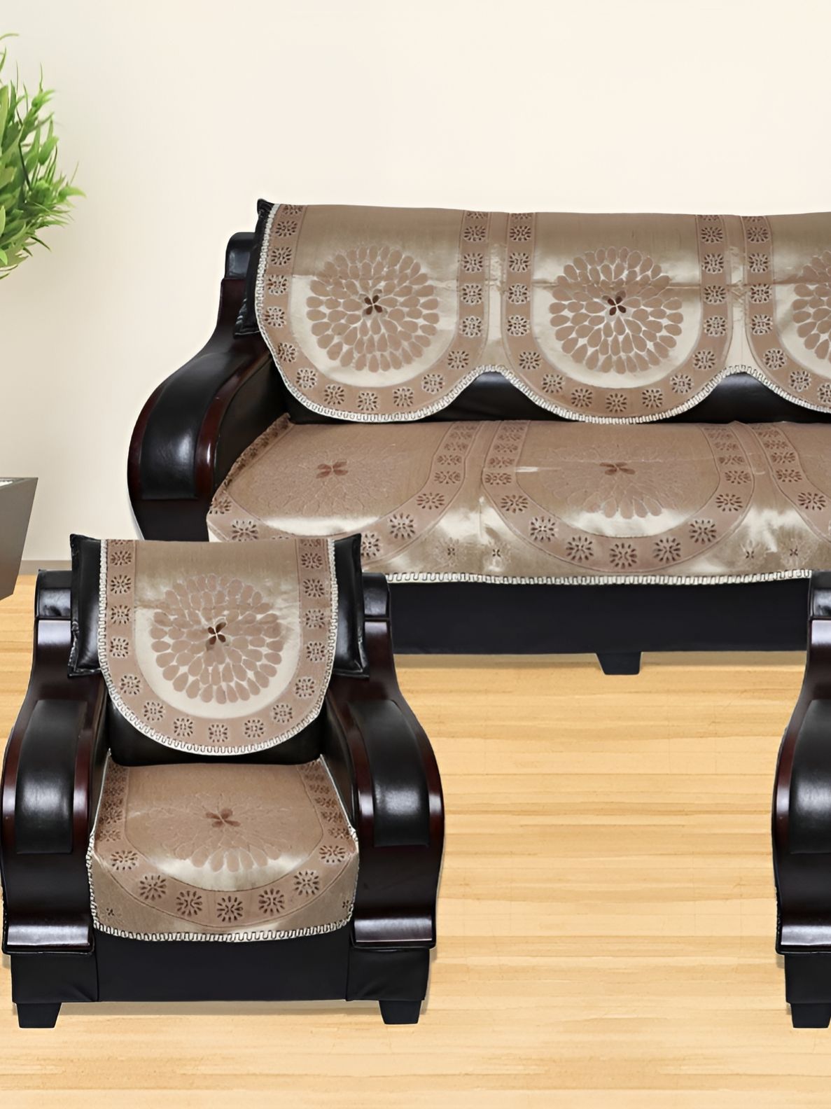 TANLOOMS Gold-Toned & Beige 6Pcs Self Design 5 Seater Sofa Covers-image-30