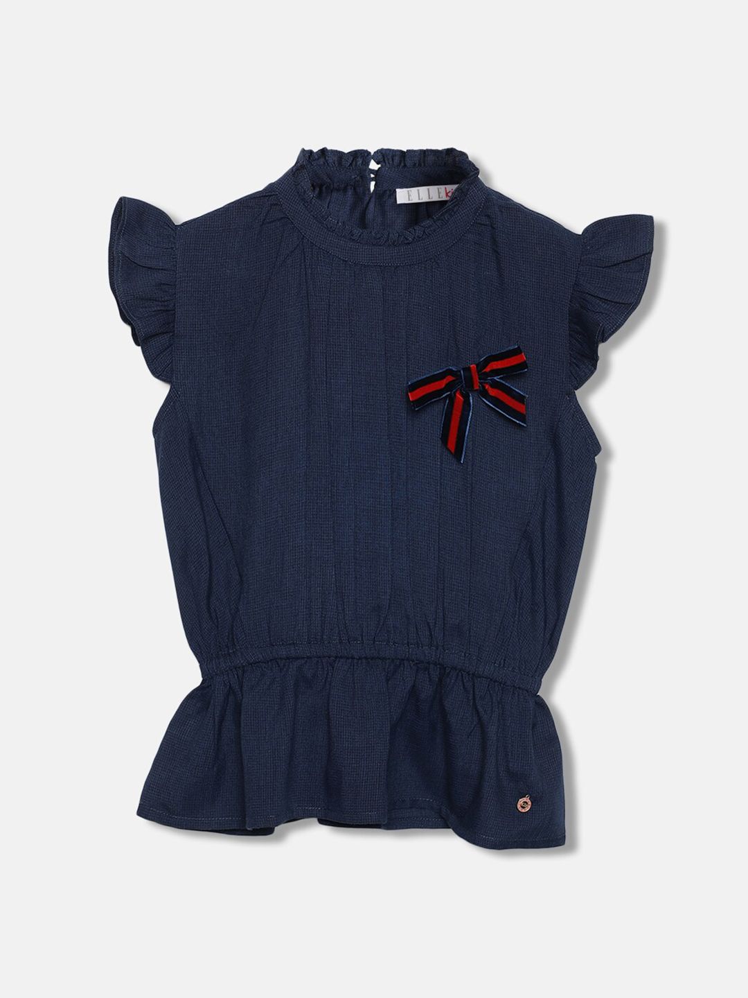 ELLE Girls High Neck Flutter Sleeves Cinched Waist Top-picture-34