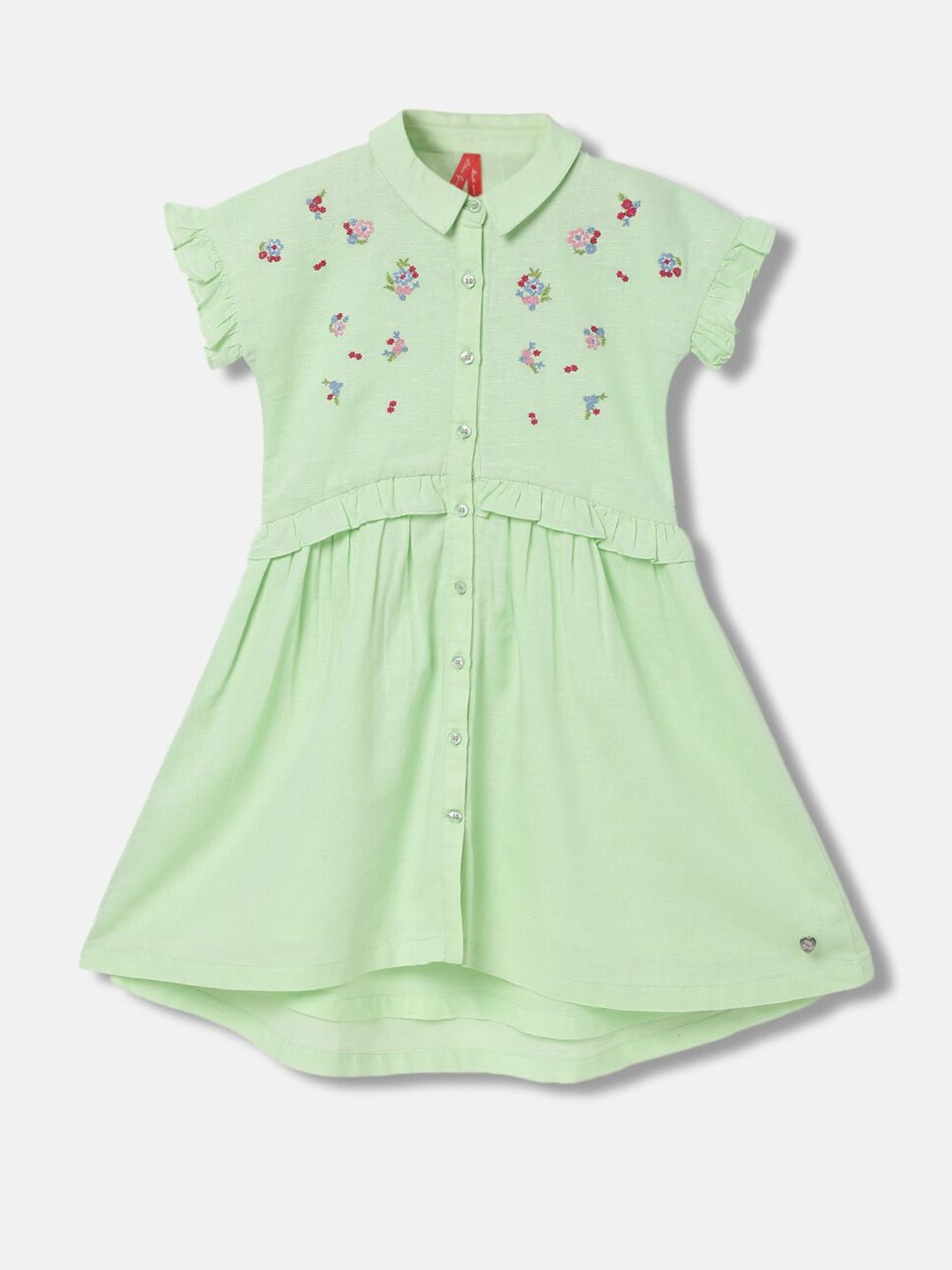 Blue Giraffe Floral Embroidered Shirt Collar Peplum Dress-picture-38