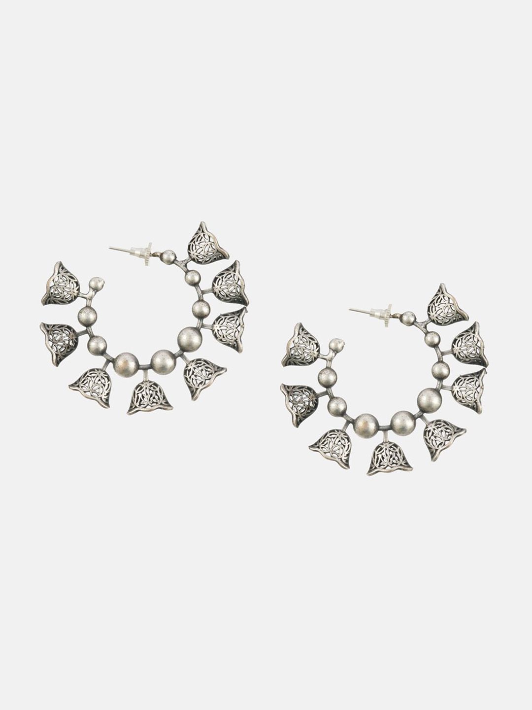 ATIBELLE Set Of 2 German Silver Plated Beaded Stone Studded Classic Drop & Hoop Earrings