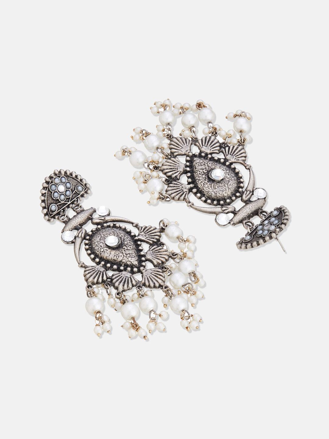ATIBELLE Set Of 2 German Silver Plated Beaded Stone Studded Classic Drop & Hoop Earrings