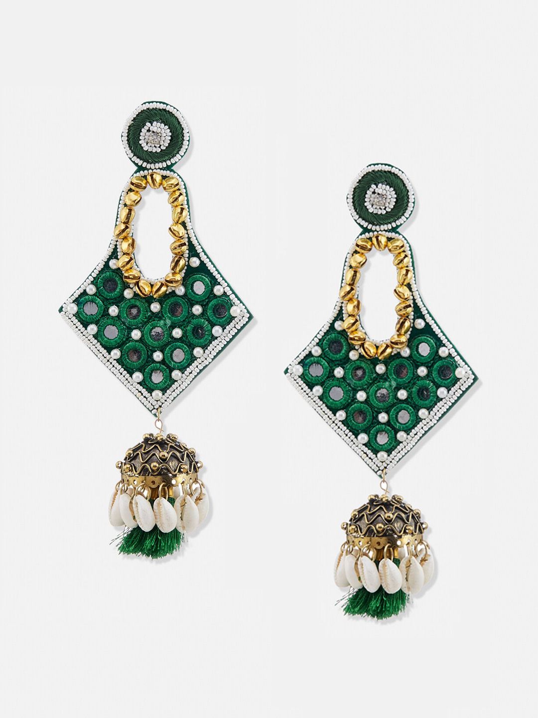 ATIBELLE Set of 2 Gold-Plated Kundan Beaded Jhumkas