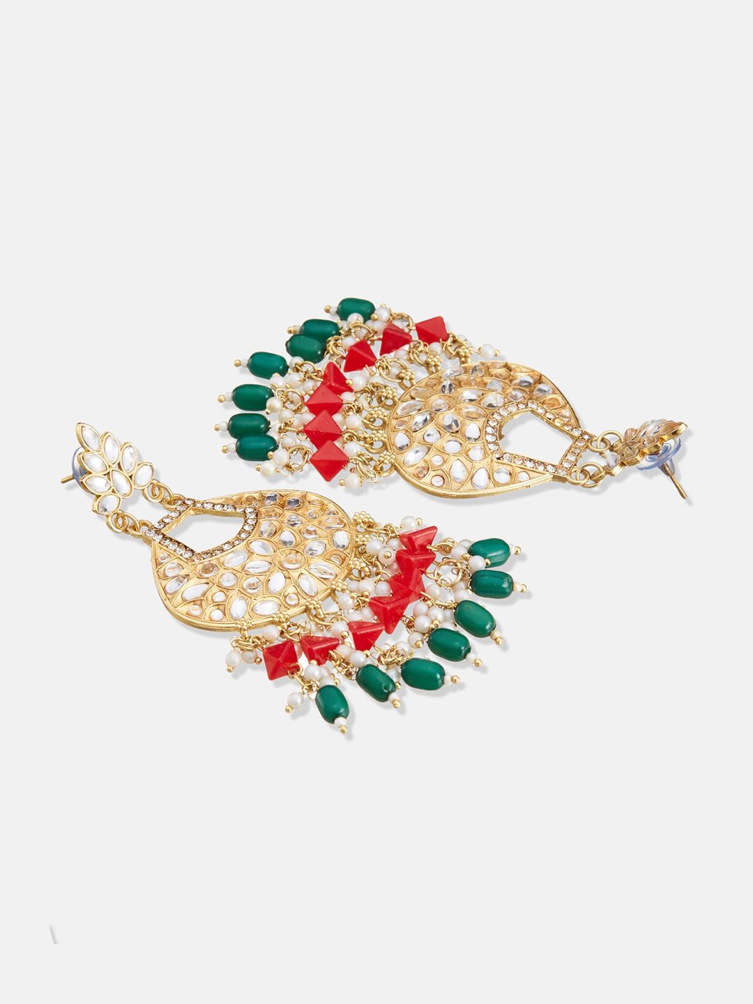 ATIBELLE  Set of 2 Gold-Plated Kundan Beaded Drop Earrings & Jhumkas