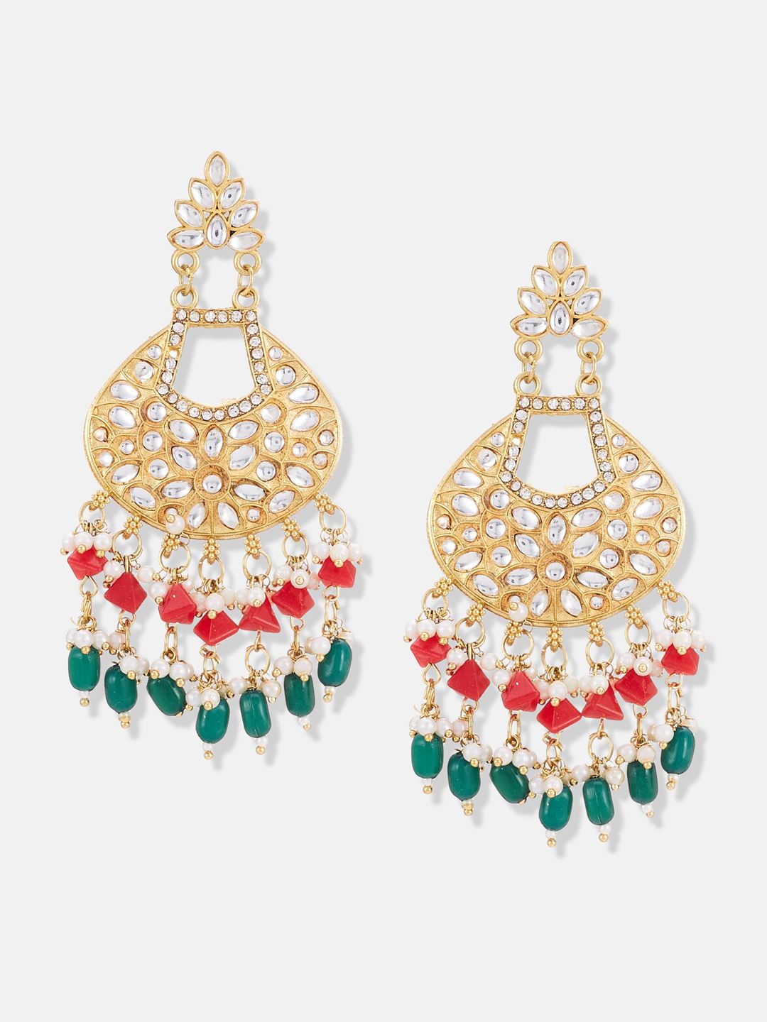 ATIBELLE  Set of 2 Gold-Plated Kundan Beaded Drop Earrings & Jhumkas