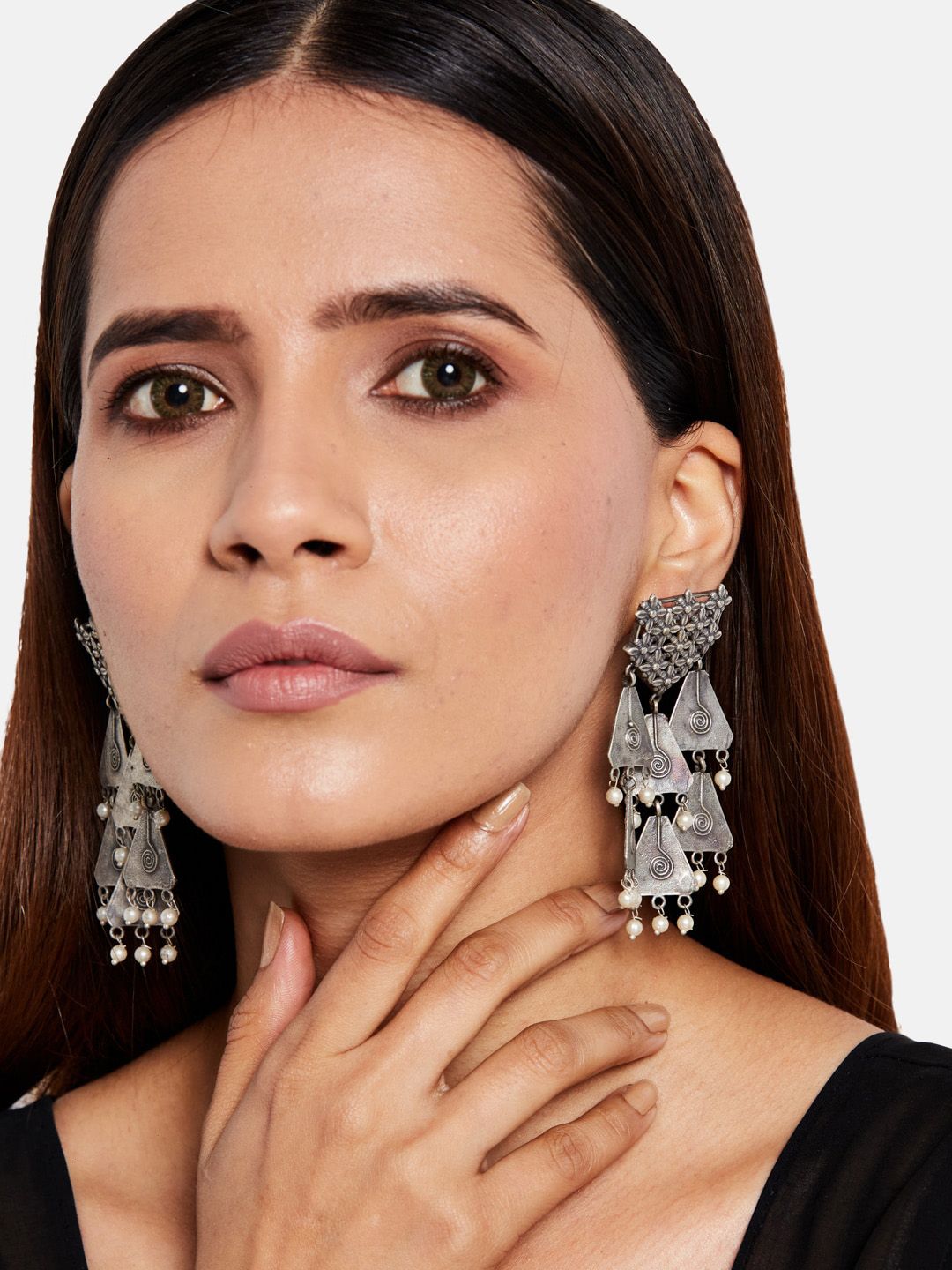 ATIBELLE Set of 2 German Silver Contemporary Drop Earrings