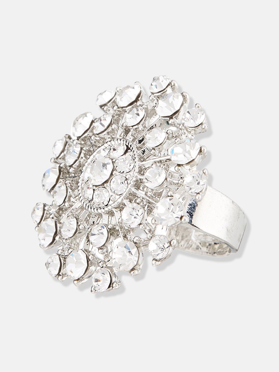 ATIBELLE Set Of 2 Silver Plated & Rose Gold Plated Stone Studded Finger Rings