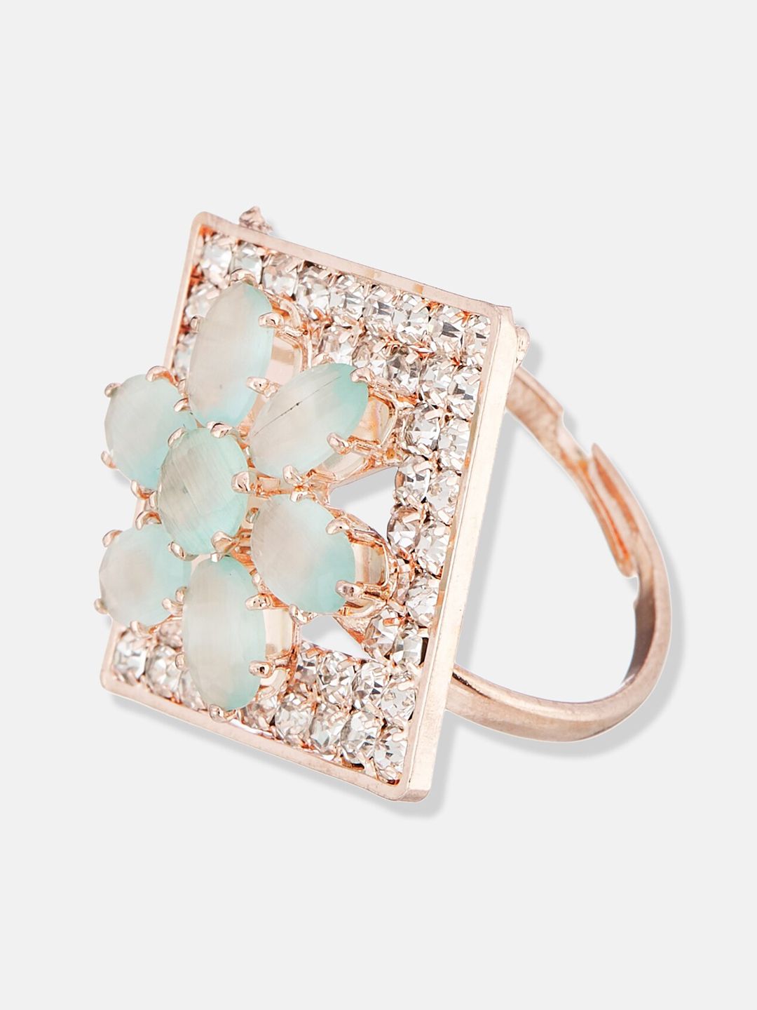 ATIBELLE Set Of 2 Silver Plated & Rose Gold Plated Stone Studded Finger Rings