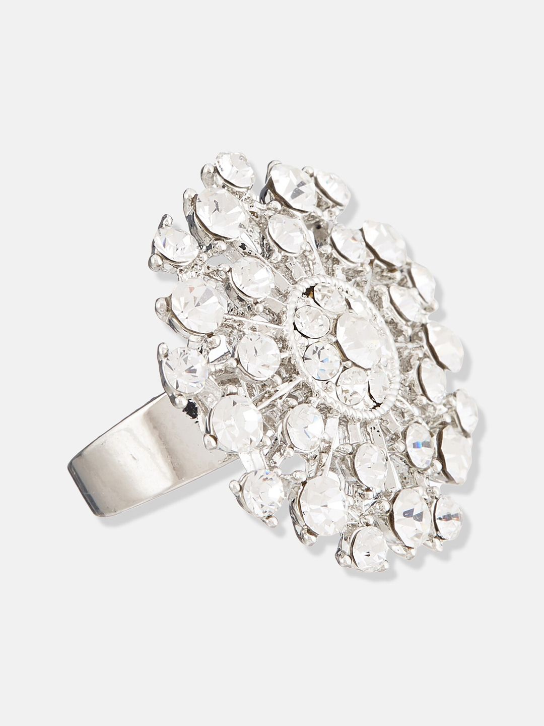 ATIBELLE Set Of 2 Silver Plated & Rose Gold Plated Stone Studded Finger Rings