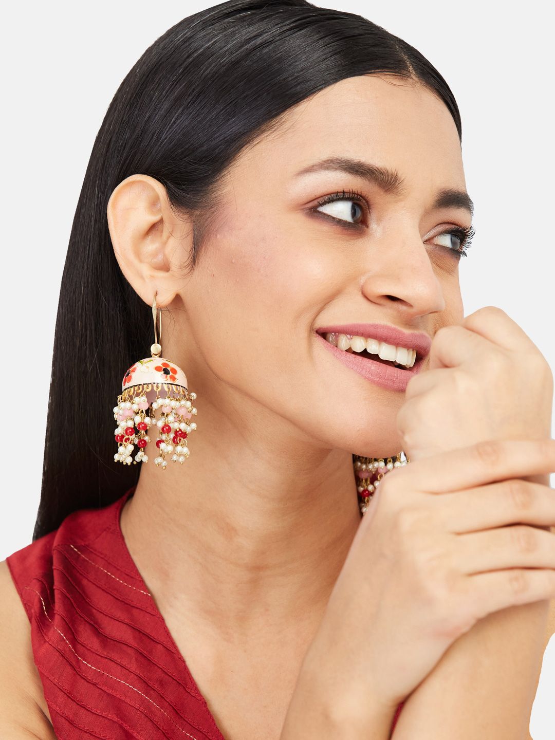 ATIBELLE Set of 2 Gold-Plated Kundan Beaded Drop Earrings & Jhumkas