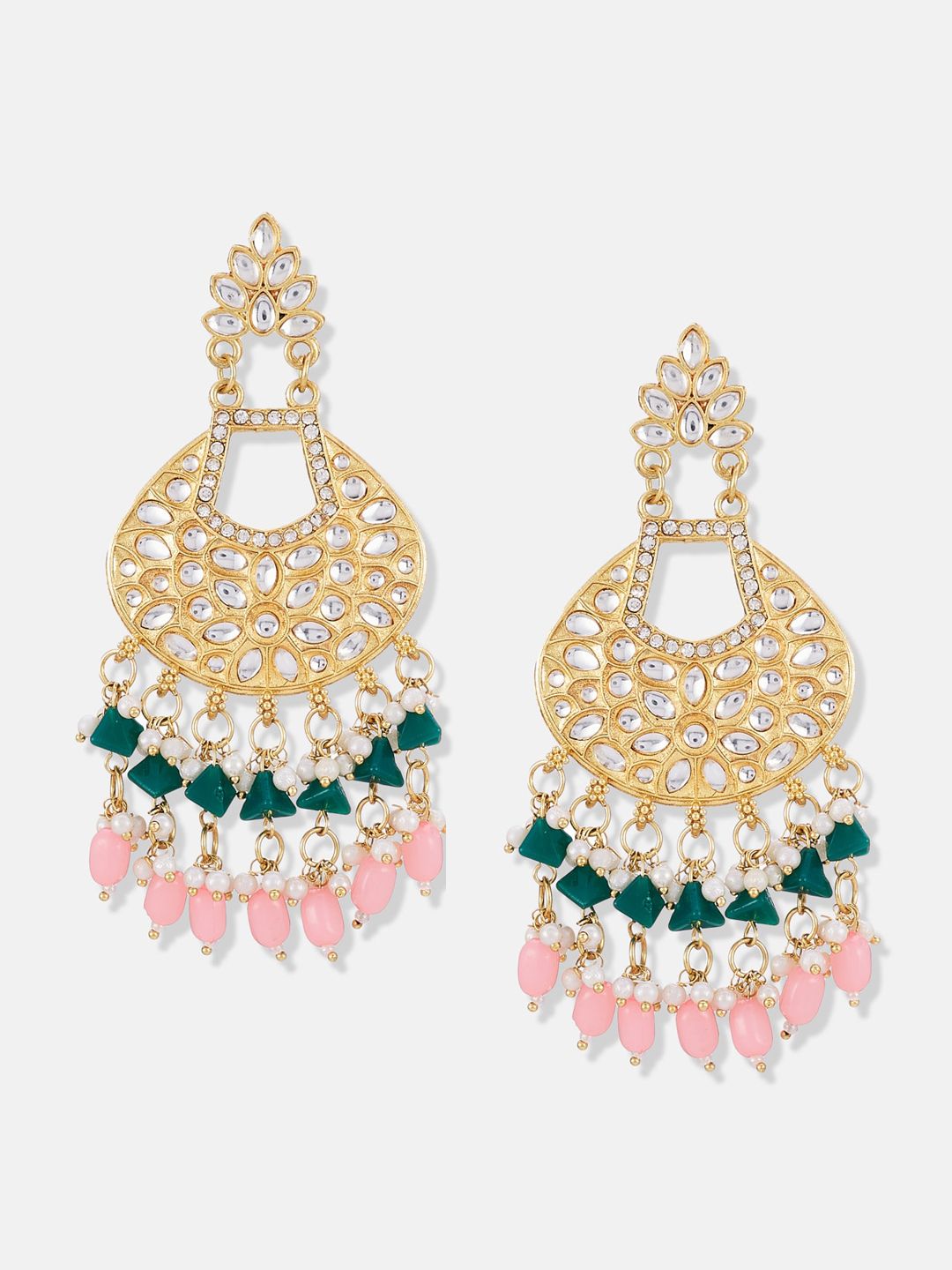 ATIBELLE Set of 2 Gold-Plated Kundan Beaded Drop Earrings & Jhumkas