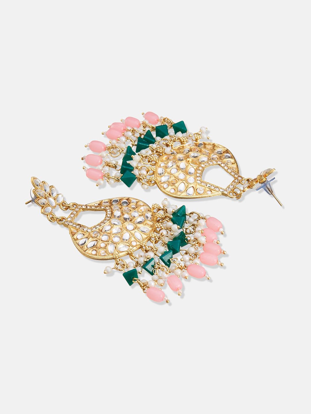 ATIBELLE Set of 2 Gold-Plated Kundan Beaded Drop Earrings & Jhumkas