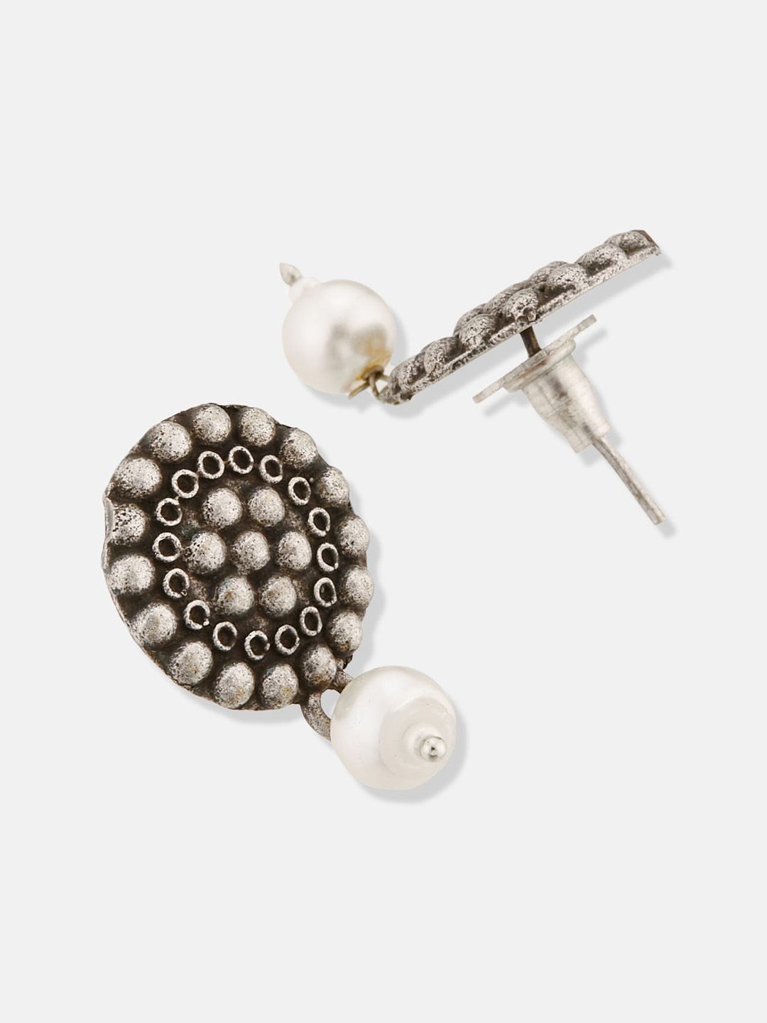 ATIBELLE Set Of 2 German Silver Plated Beaded Stone Studded Classic Drop Earrings