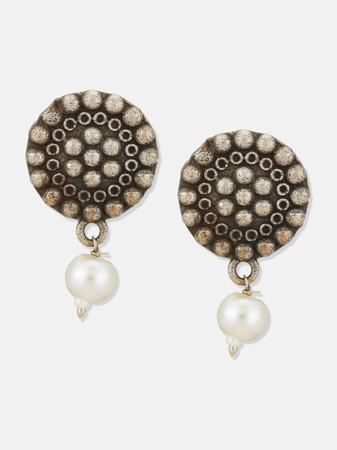 ATIBELLE Set Of 2 German Silver Plated Beaded Stone Studded Classic Drop Earrings