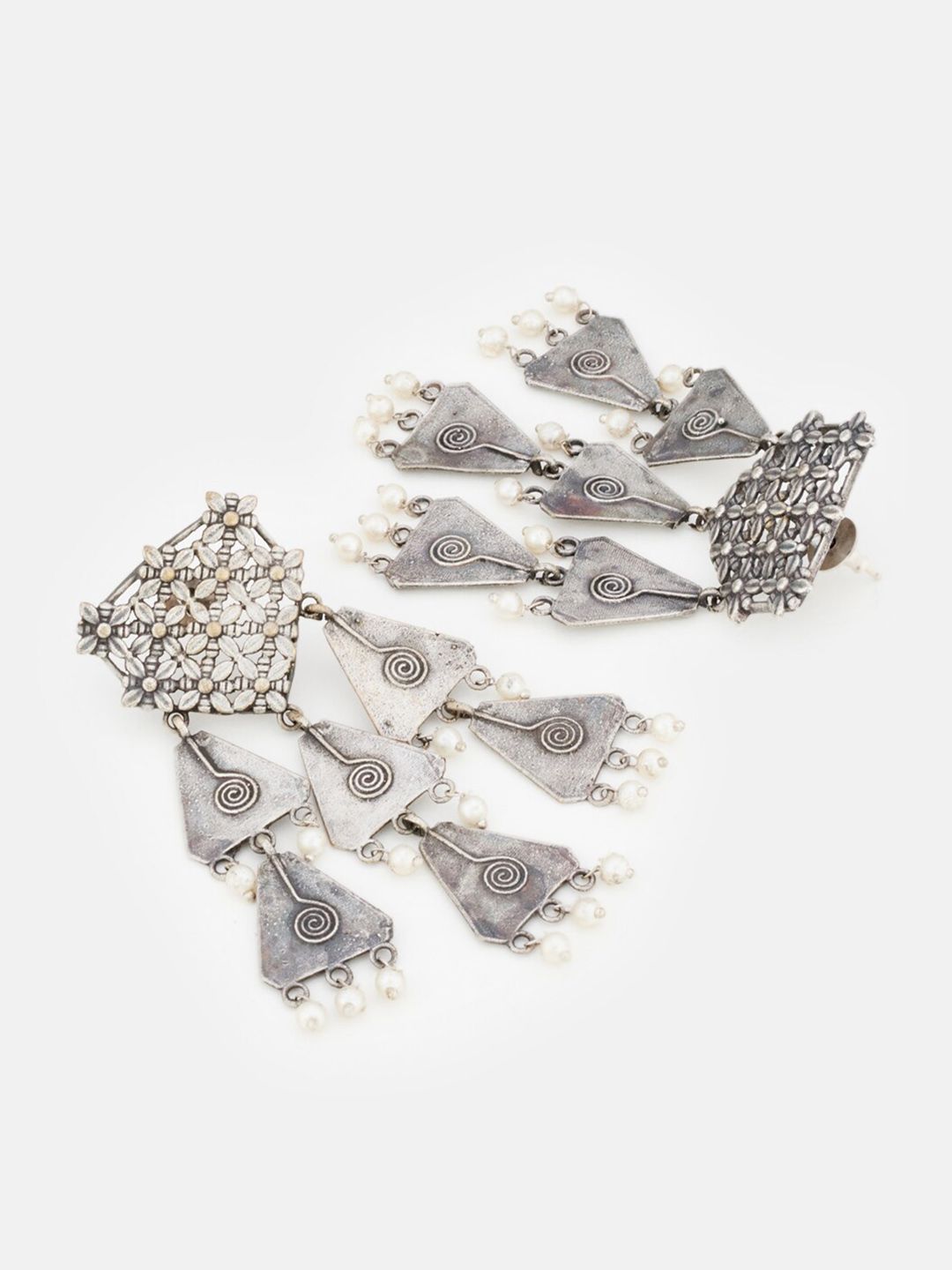 ATIBELLE Set Of 2 German Silver Plated Beaded Stone Studded Classic Drop Earrings
