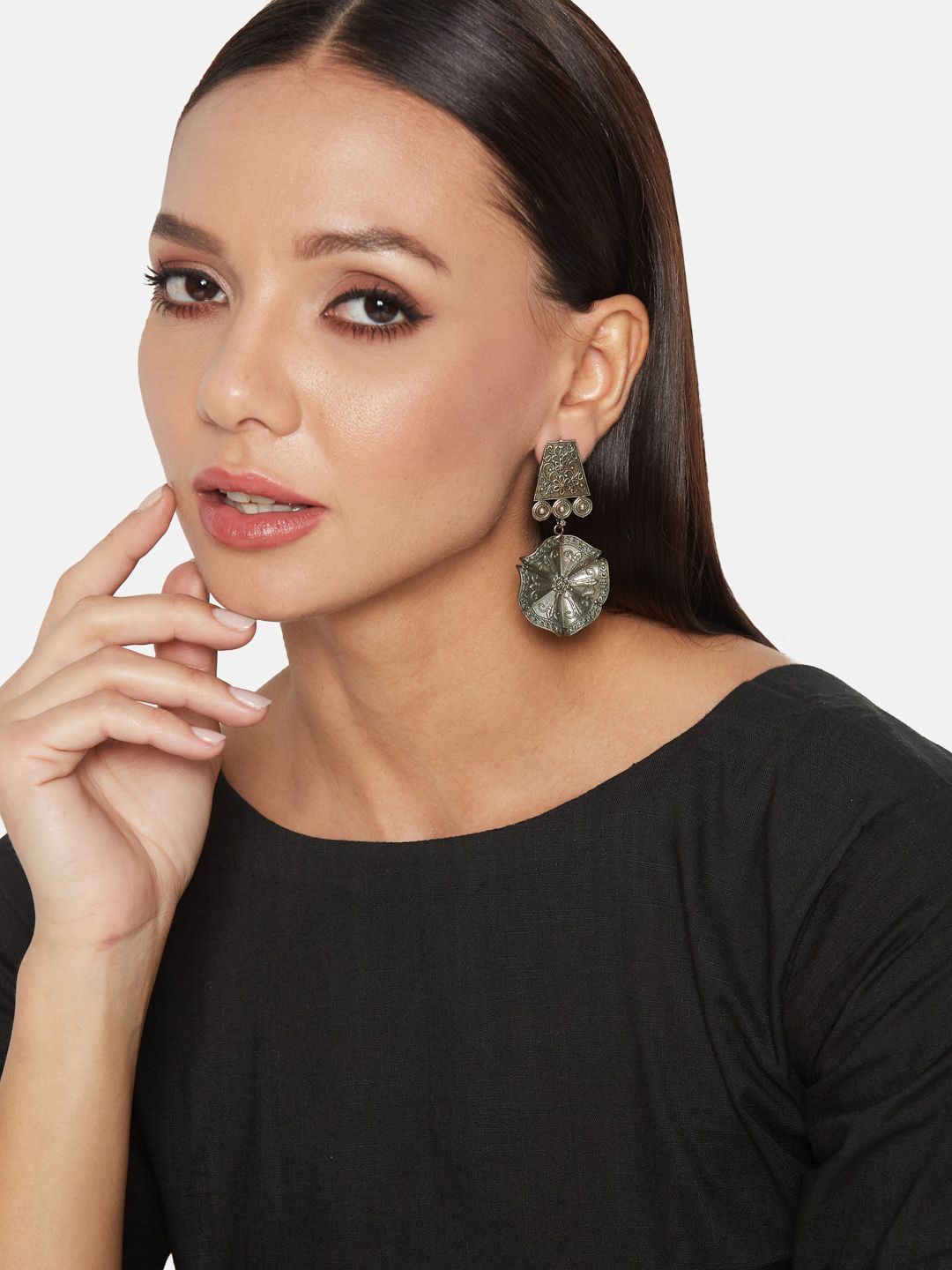 ATIBELLE Set of 2 German Silver Contemporary Drop Earrings