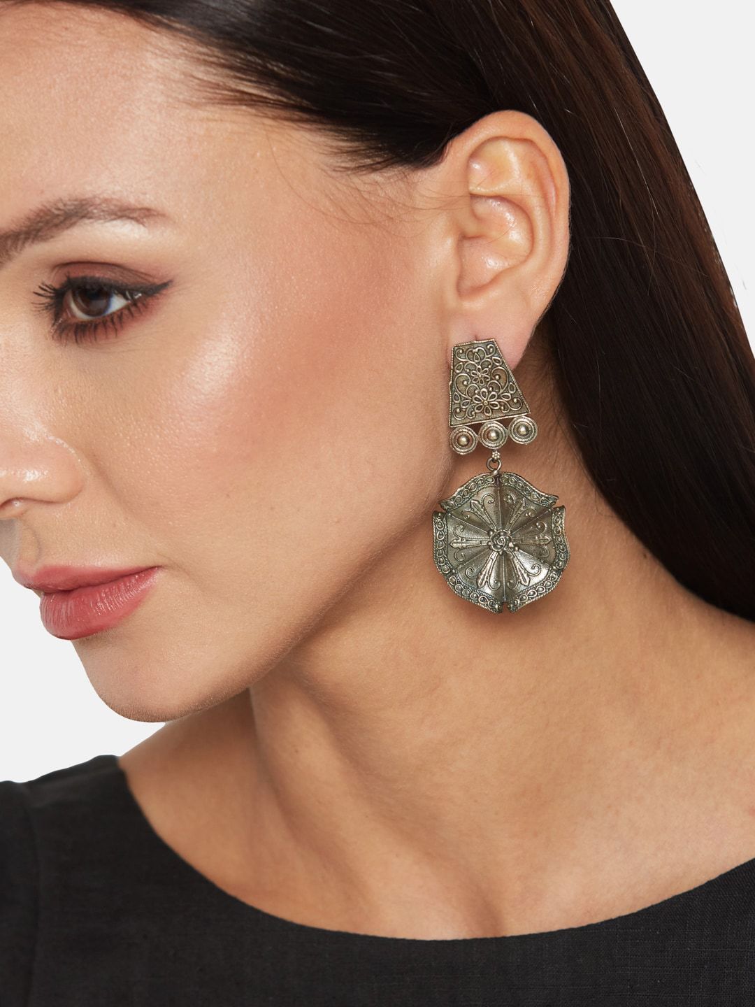 ATIBELLE Set of 2 German Silver Contemporary Drop Earrings