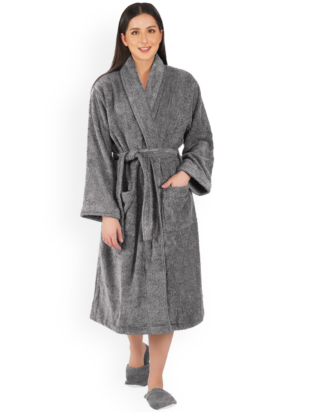 RANGOLI Pure Cotton Bath Robe With Slippers