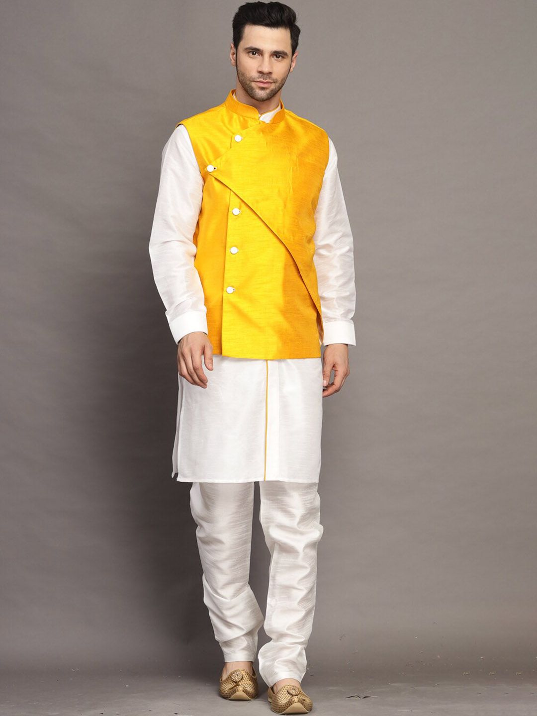 Utsav Fashion Mandarin Collar Long Sleeves Straight Kurta with Churidar & Jacket-picture-24