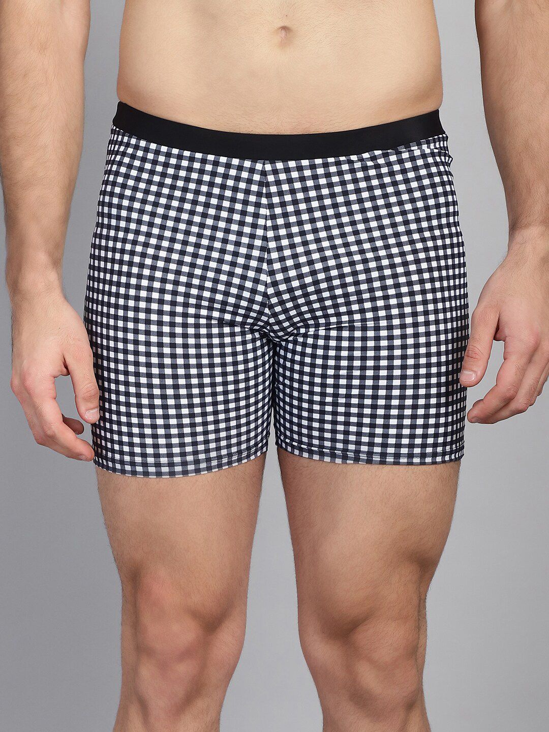 CUKOO Men Checked Comfort Fit Mid-Rise Monochrome Swim Shorts-image-16