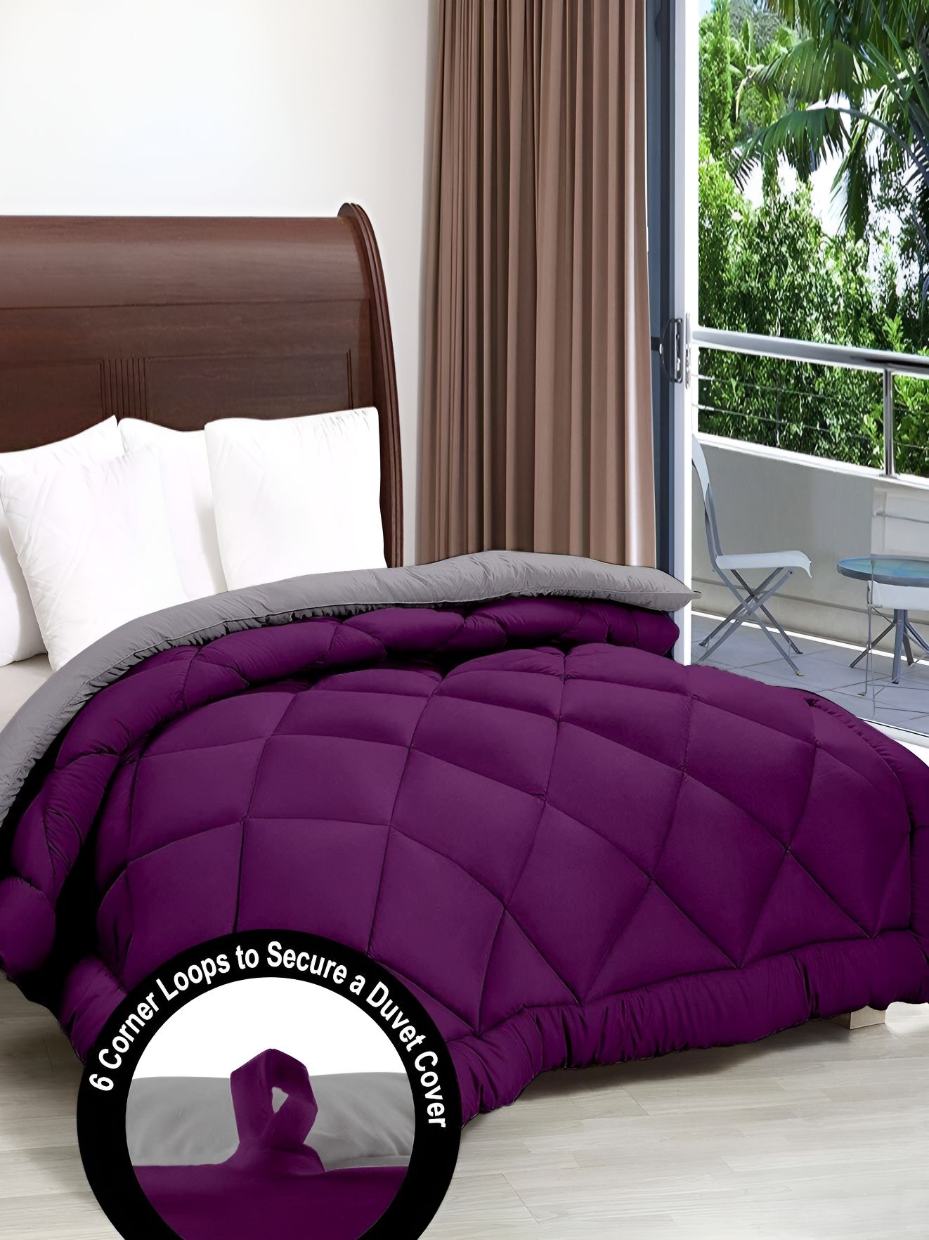 Comfowell Purple & Grey Geometric Heavy Winter 233 GSM Double Bed Comforter-picture-11