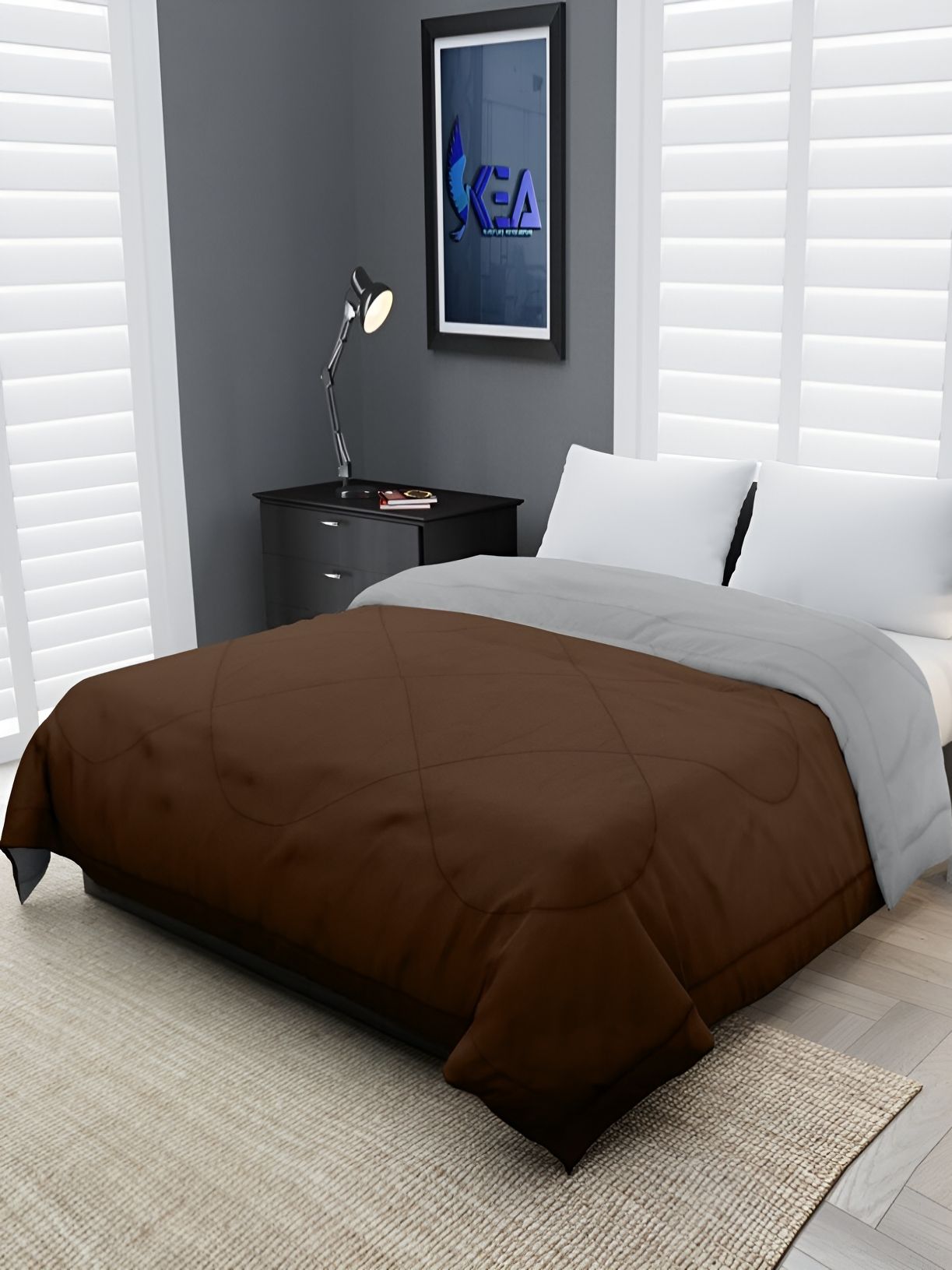 Comfowell Grey & Brown Checked Heavy Winter 233 GSM Double Bed Quilt-picture-32