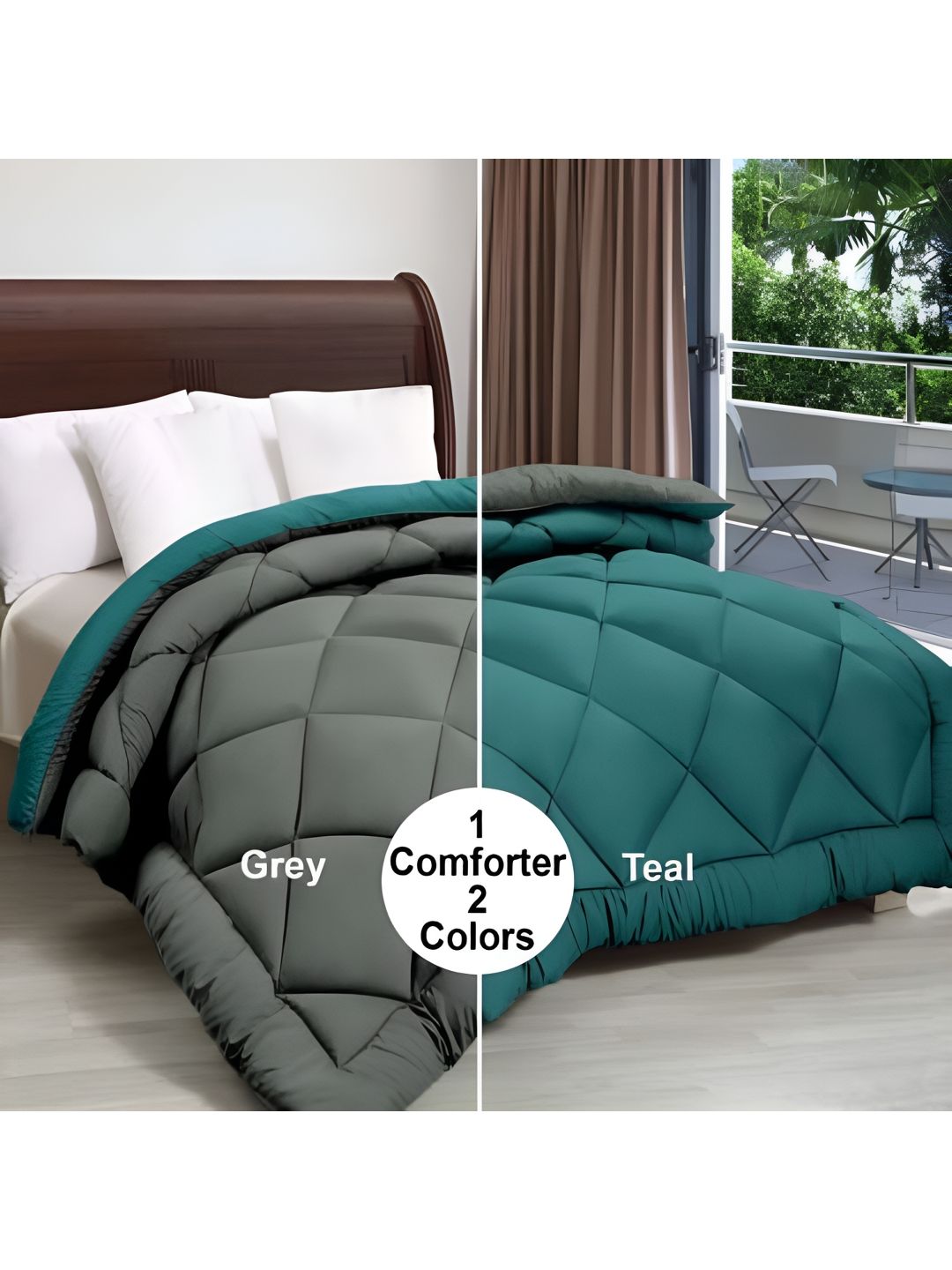 Comfowell Teal & Grey Checked Microfiber Heavy Winter Double Bed Comforter-picture-19