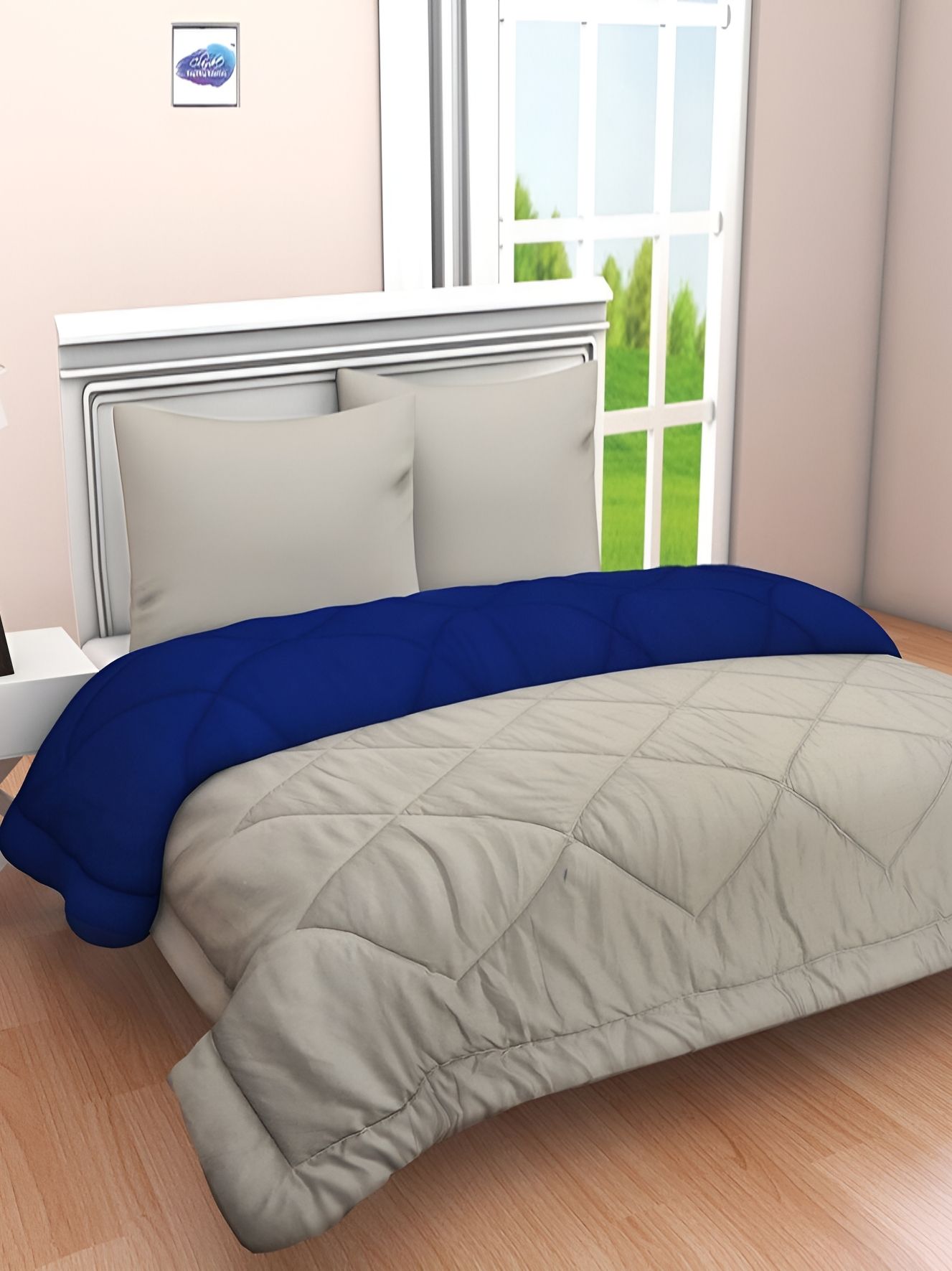 Comfowell Grey & Blue Checked Heavy Winter 233 GSM Double Bed Quilt-picture-16