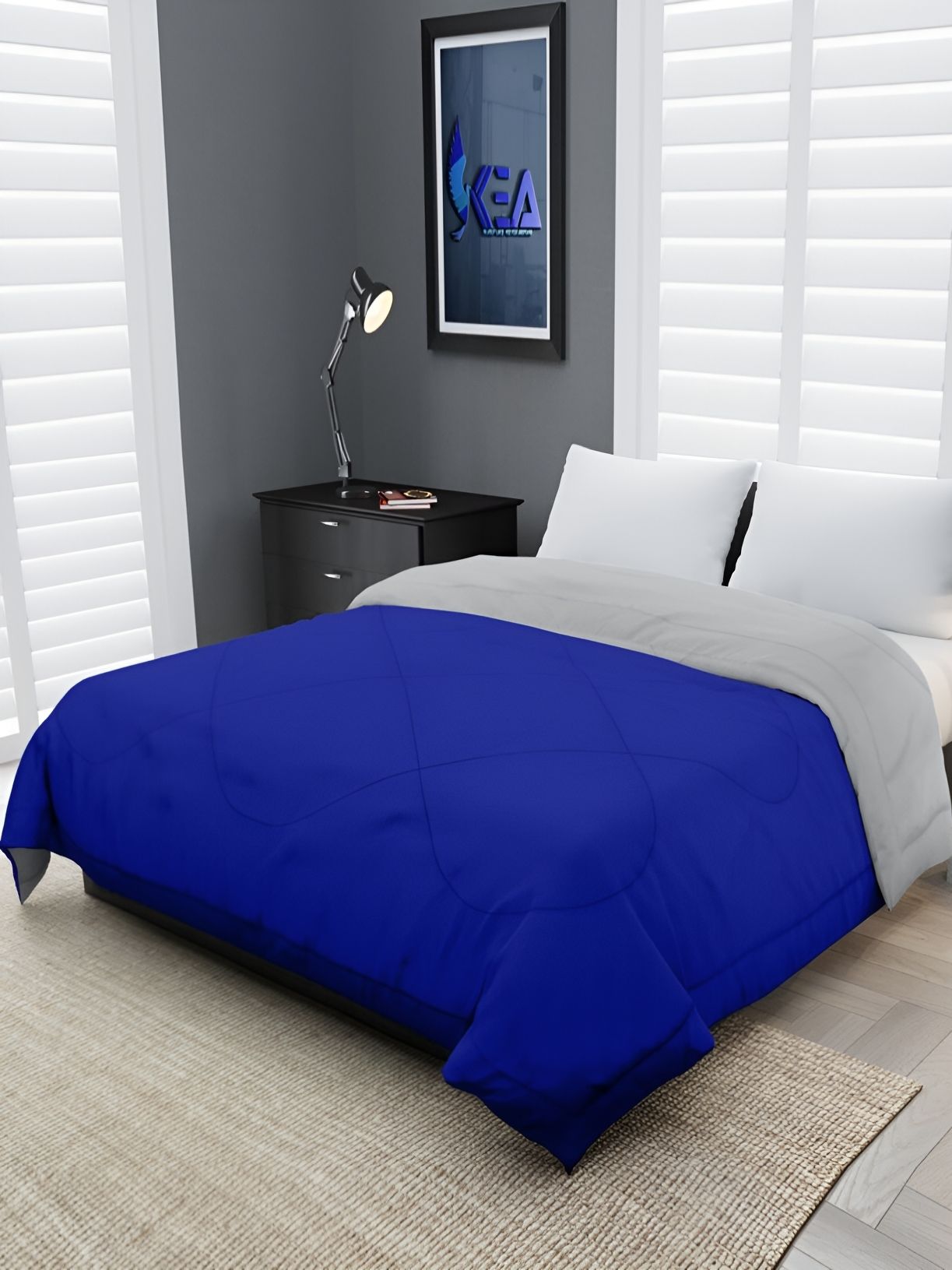 Comfowell Blue & Grey Geometric Heavy Winter 233 GSM Double Bed Quilt-picture-23