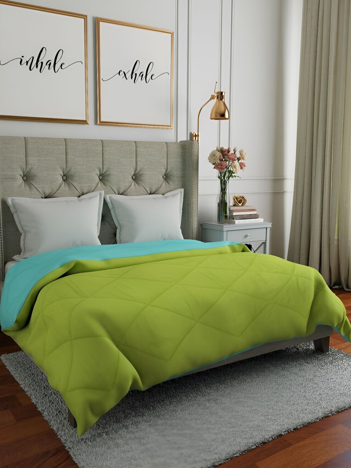 Comfowell Green & Sea Green Heavy Winter 233 GSM Double Bed Quilt-picture-25
