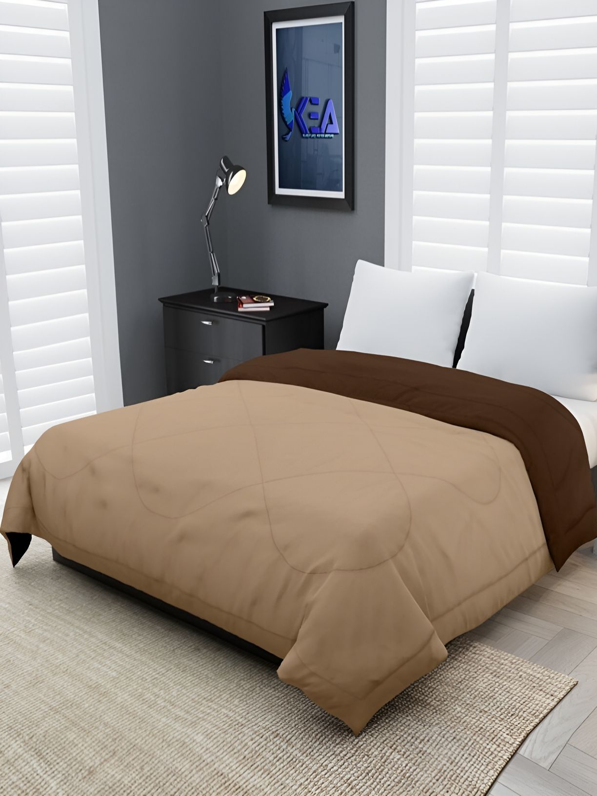 Comfowell Brown & Beige Heavy Winter 233 GSM Double Bed Quilt-picture-34