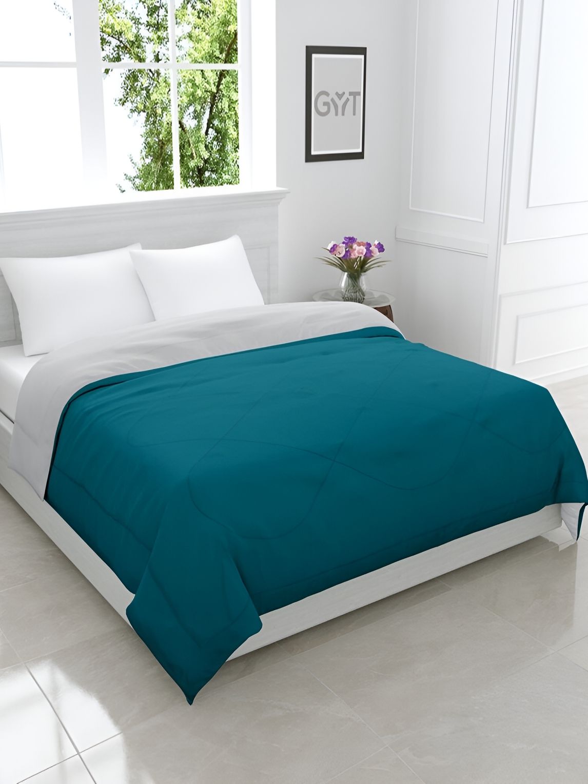 Comfowell Grey & Blue Heavy Winter 233 GSM Double Bed Quilt-picture-12