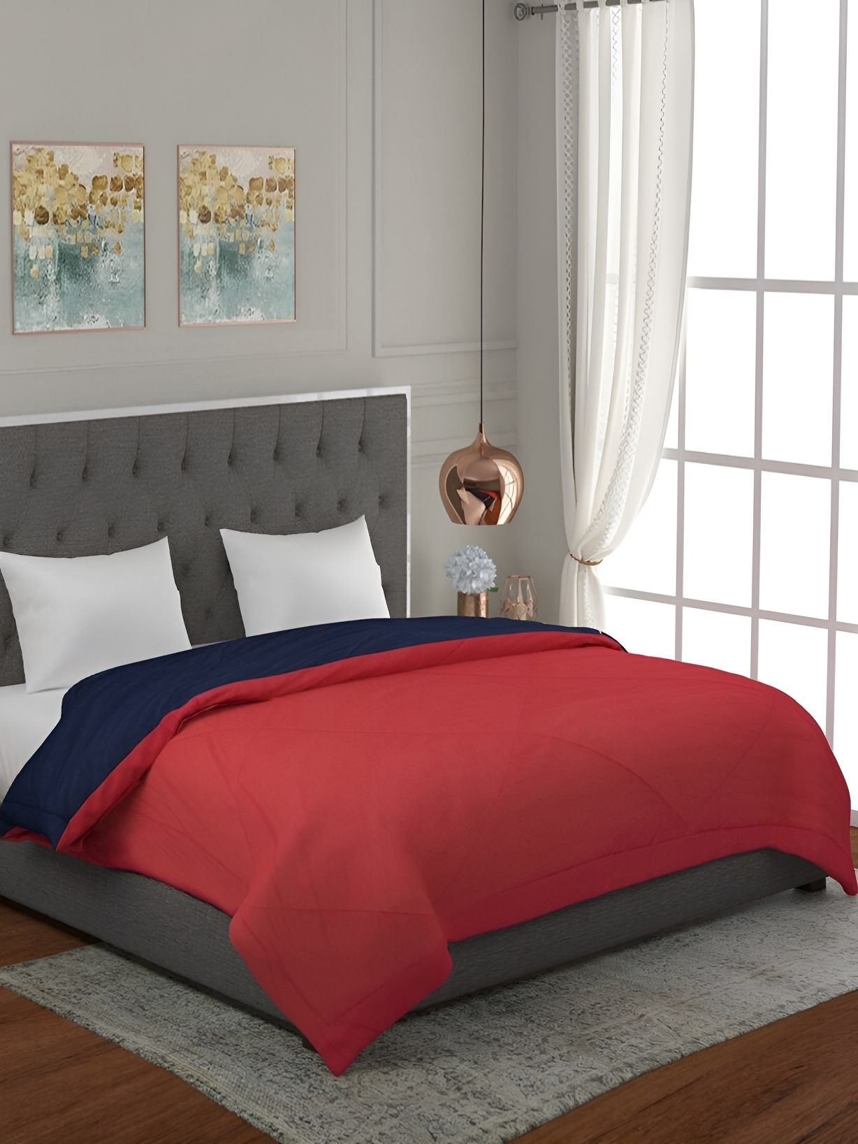 Comfowell Red & Blue Heavy Winter 233 GSM Reversible Single Bed Quilt-picture-22