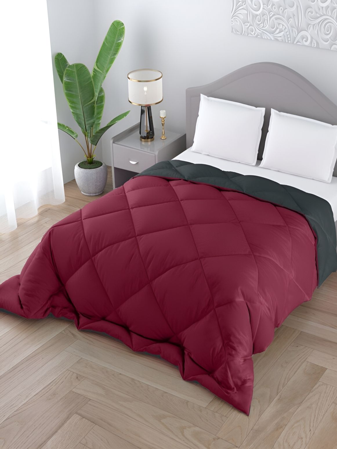 Comfowell Maroon & Grey Heavy Winter 233 GSM Single Bed Quilt-picture-26