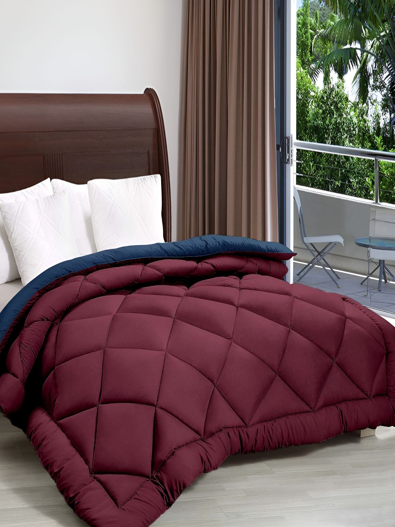 Comfowell Maroon & Navy Blue Checked Heavy Winter 233 GSM Double Bed Comforter-picture-14