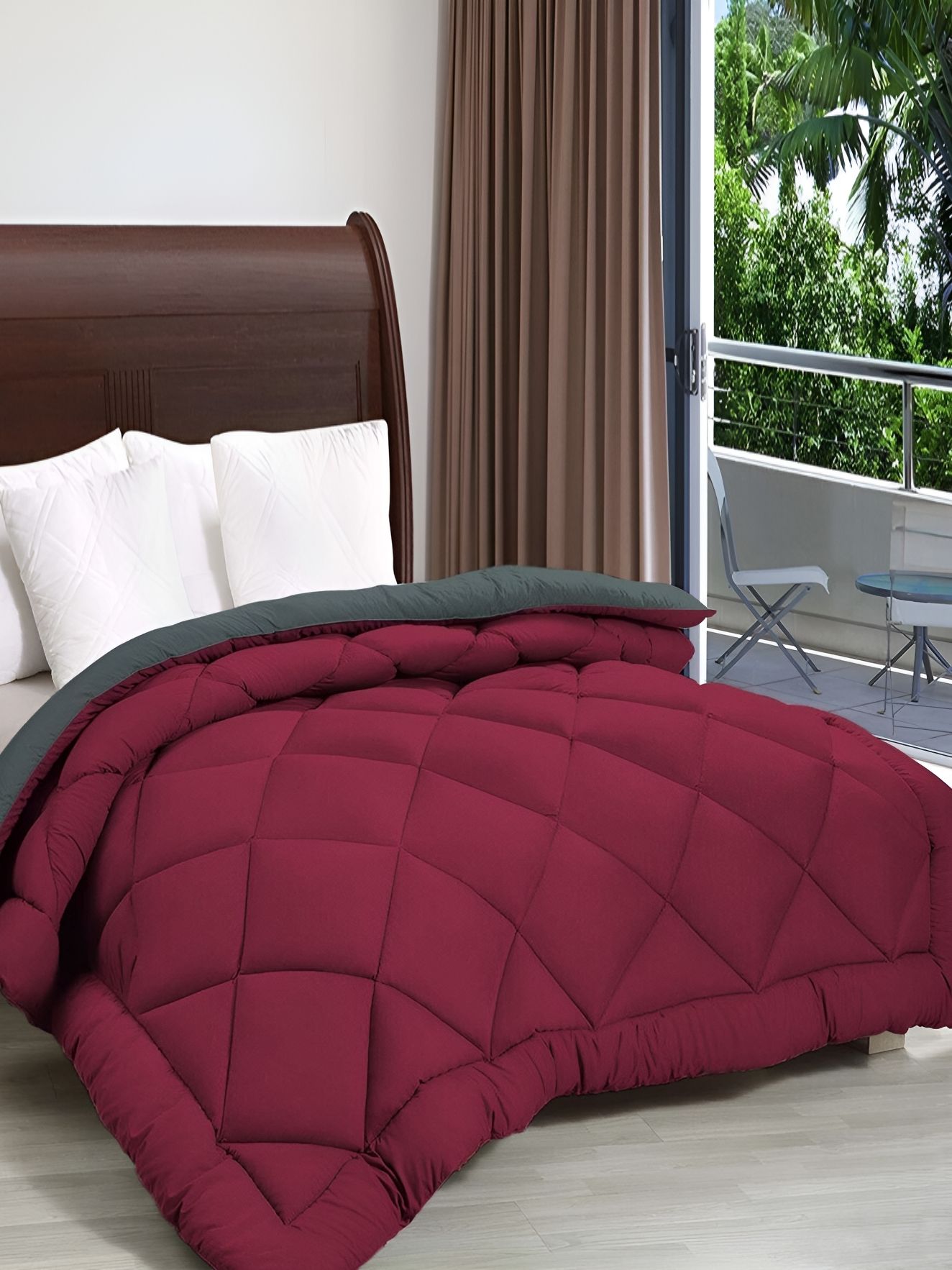 Comfowell Maroon & Grey Heavy Winter 233 GSM Double Bed Quilt-picture-11