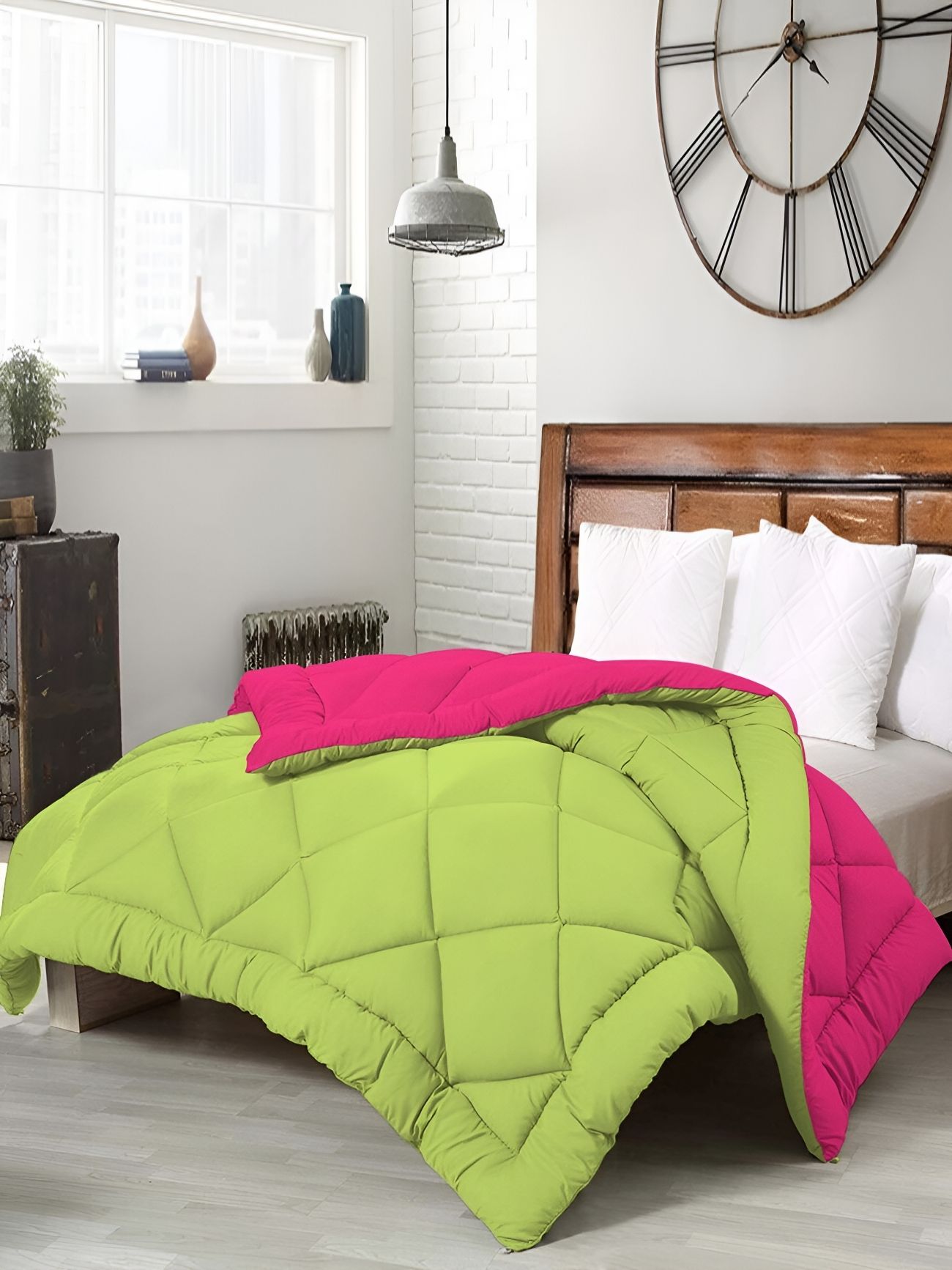 Comfowell Green & Pink Heavy Winter 233 GSM Double Bed Quilt-picture-16