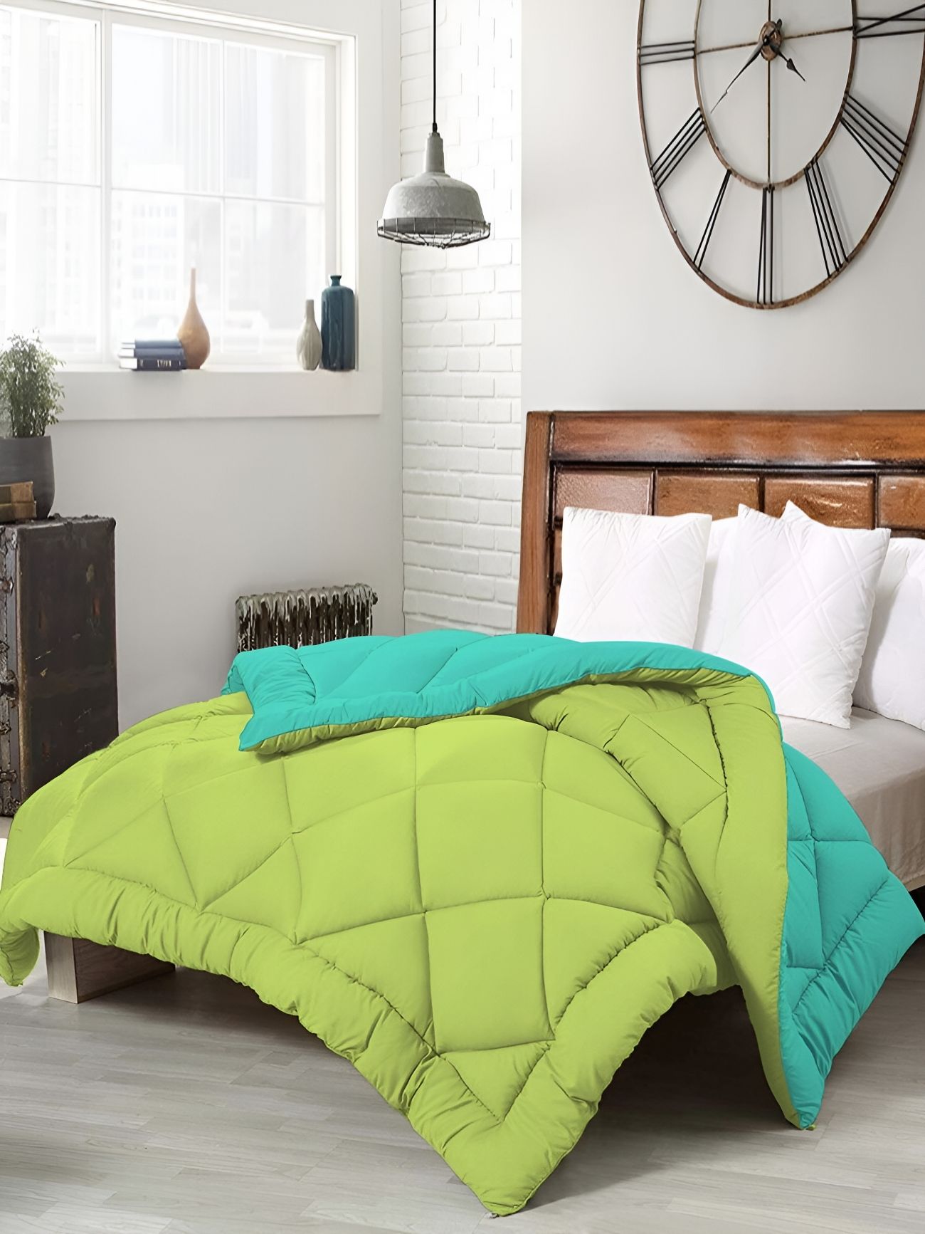 Comfowell Green & Sea Green Heavy Winter 233 GSM Single Bed Quilt-picture-33