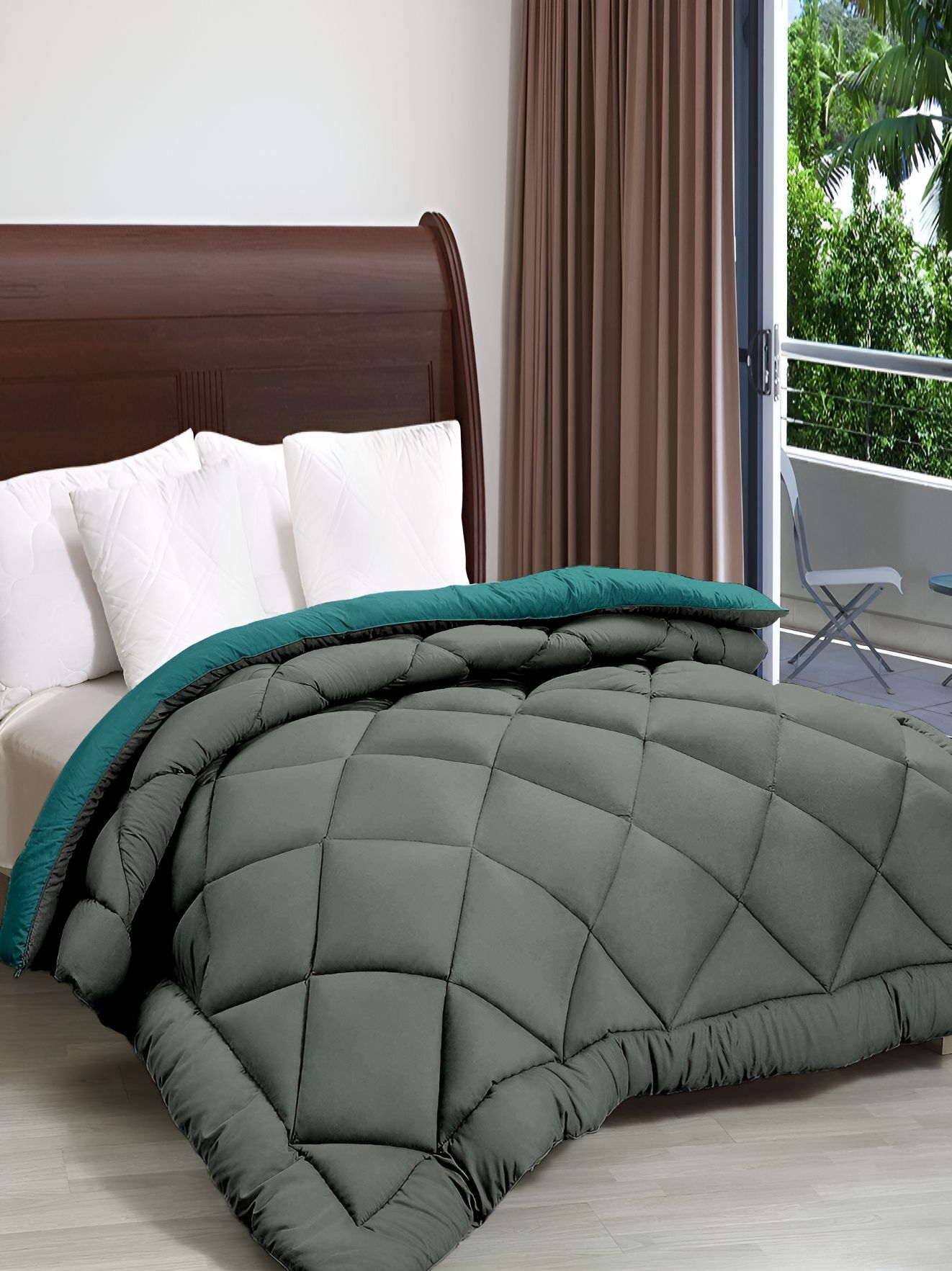 Comfowell Grey & Green Geometric Heavy Winter 233 GSM Double Bed Comforter-image-13