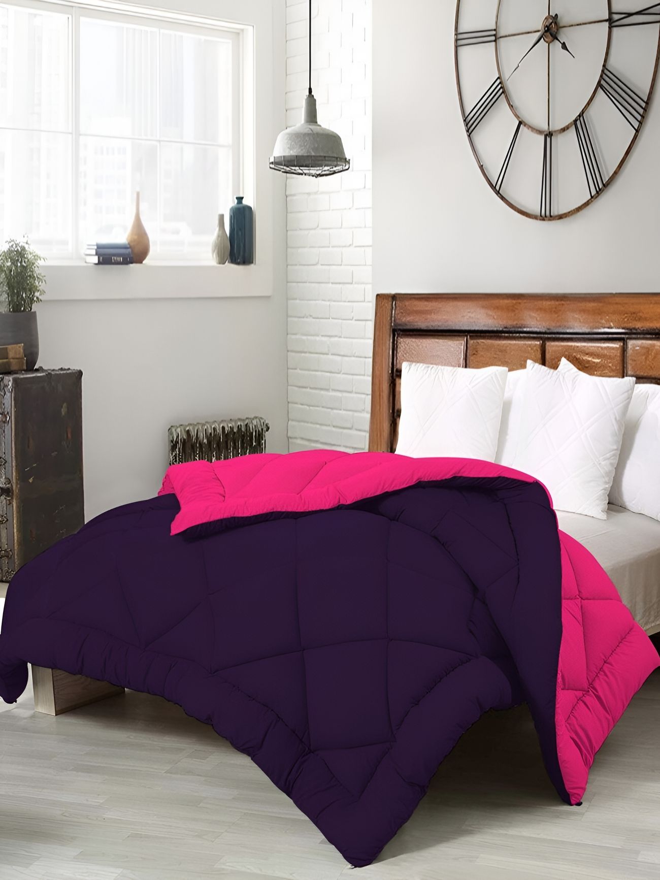 Comfowell Purple & Pink Checked Heavy Winter 110 GSM Double Bed Quilt-picture-16