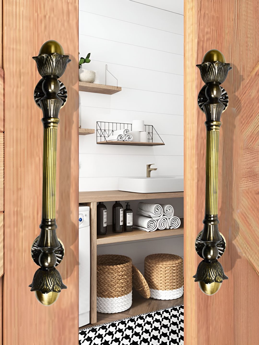 Rab Gold Toned & Black Textured Matte Finished Rust Proof Door Handle-image-9