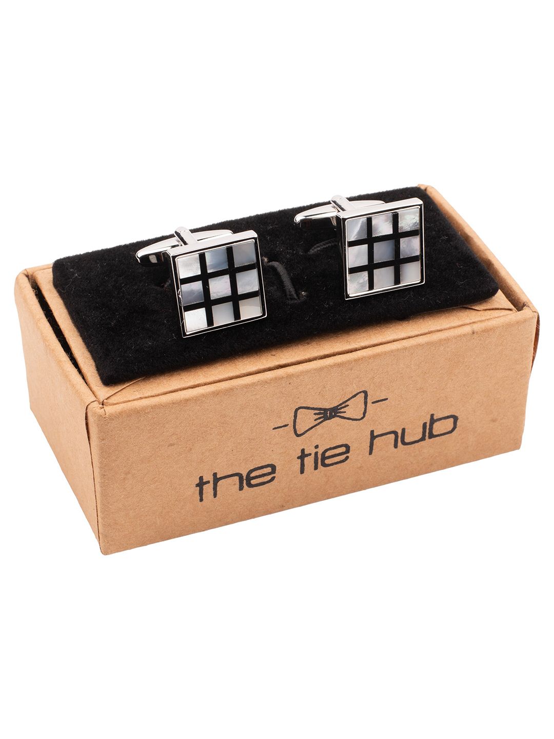 The Tie Hub Silver-Plated Checked Mother Of Pearl Square Cufflinks-image-21