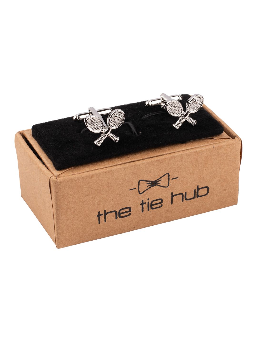 The Tie Hub Men Silver-Plated Tennis Racket Cufflinks