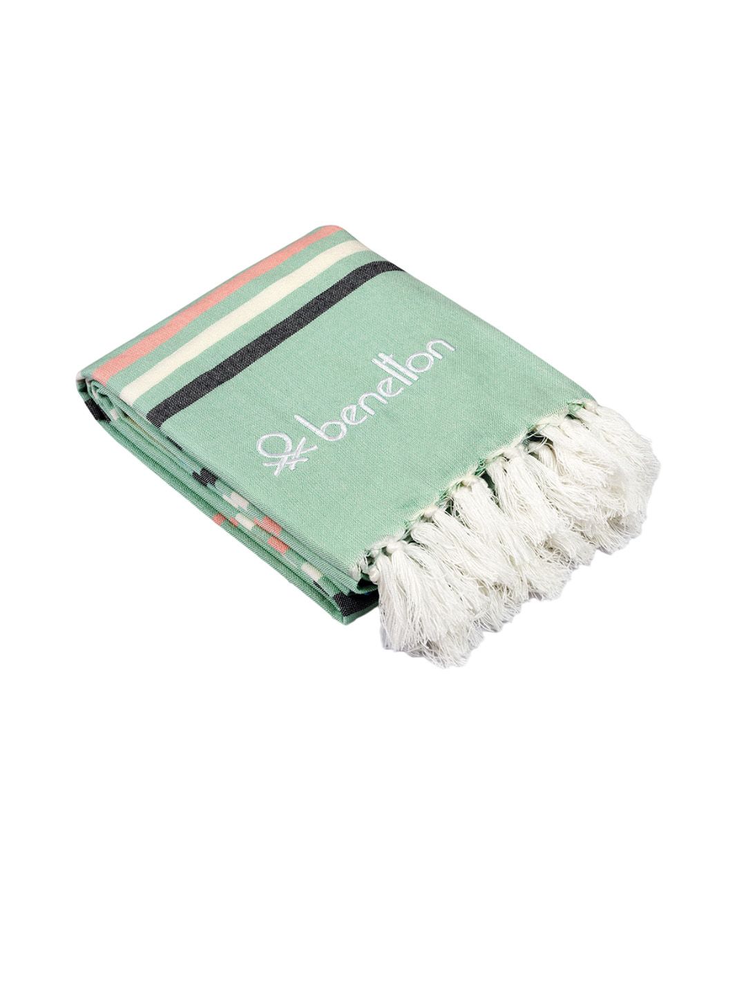 United Colors of Benetton Green Striped 260 GSM Bamboo Bath Towel-image-26