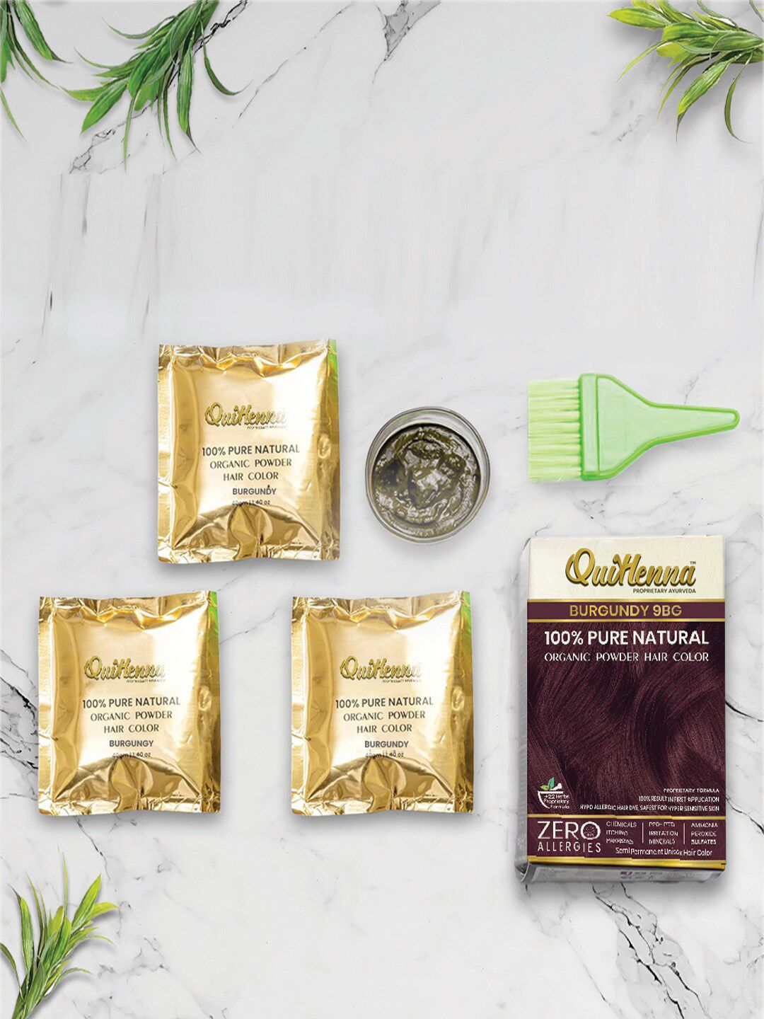 QUIKHENNA 3-Pc Pure Natural Organic Powder Hair Color with Amla 40 g each - Burgundy 9BG-picture-2