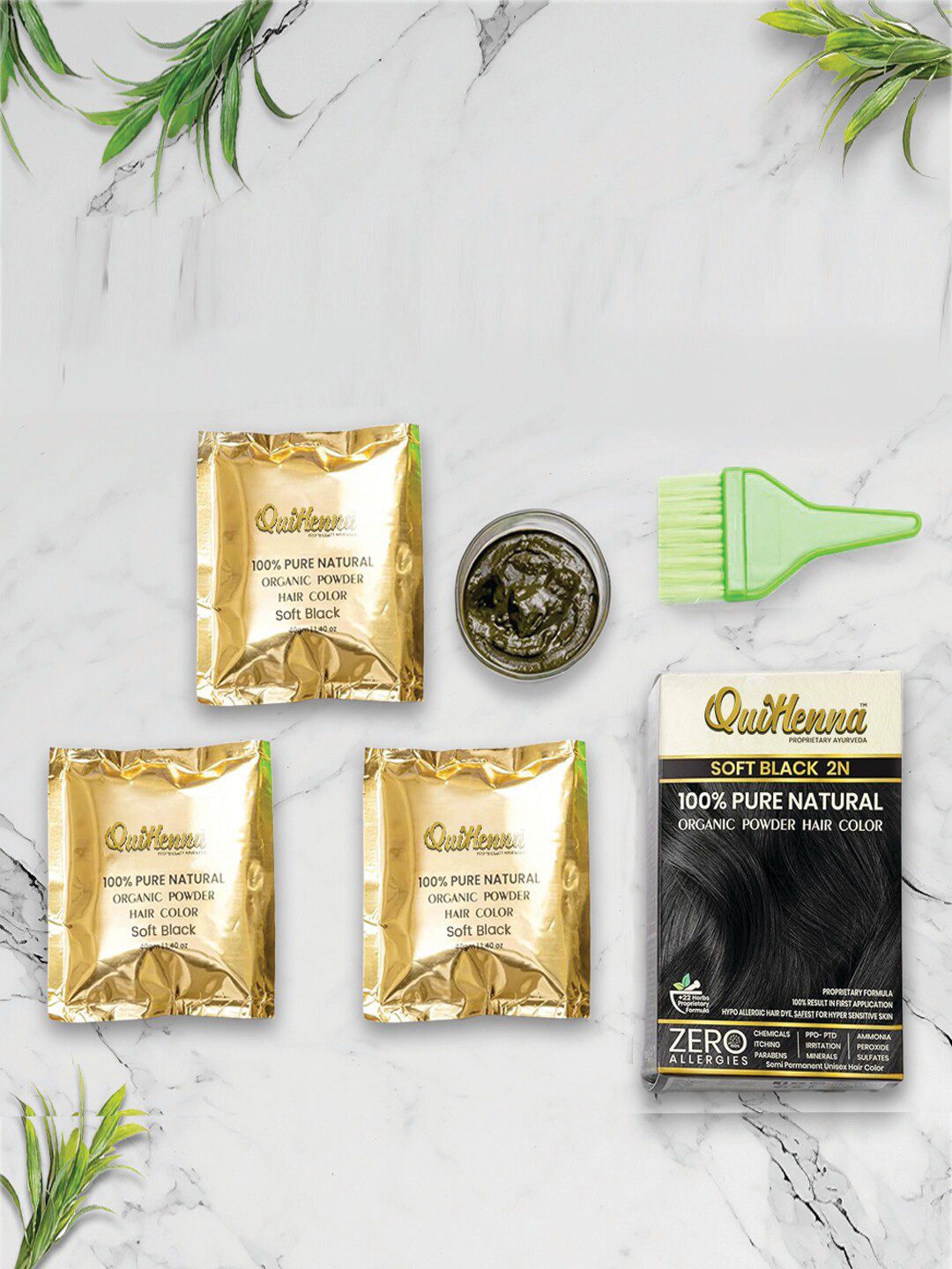 QUIKHENNA 3-Pc Pure Natural Organic Powder Hair Color with Amla 40 g each - Soft Black 2N-picture-3
