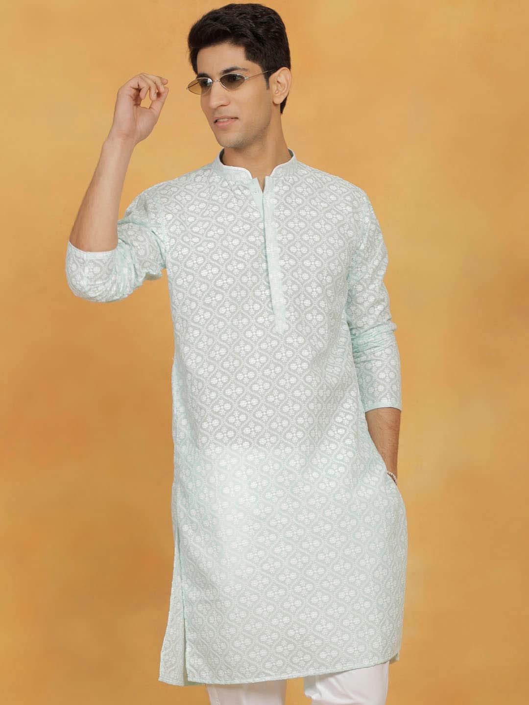 VASTRAMAY Ethnic Motifs Embroidered Pastel Cotton Kurta-picture-22
