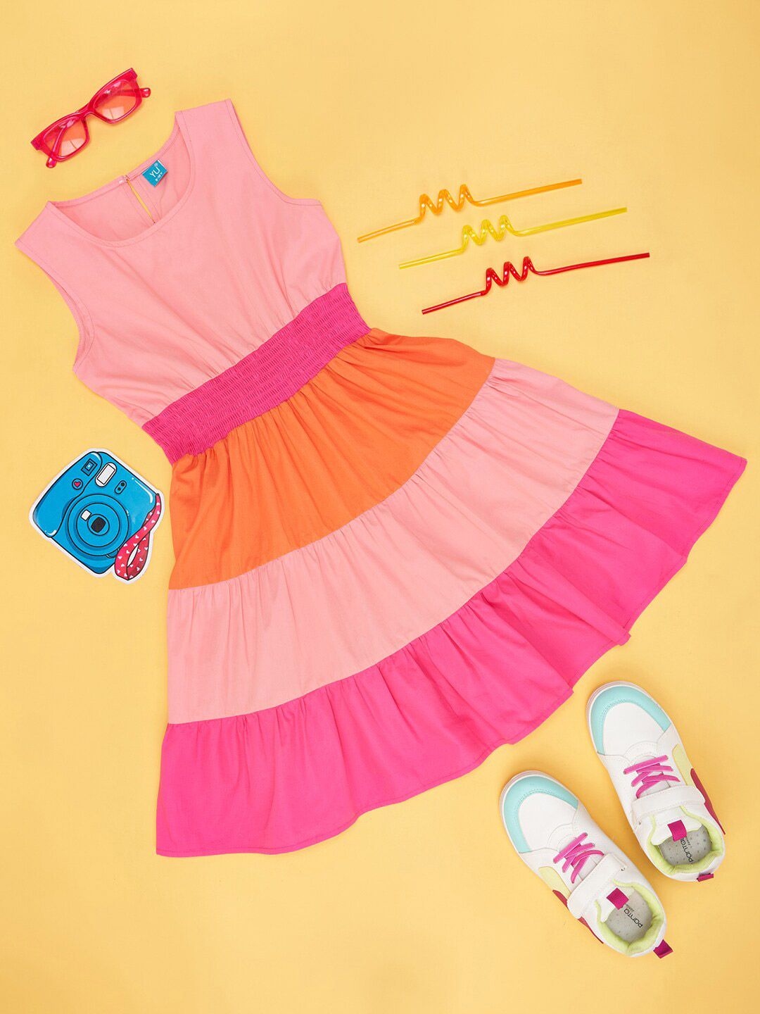 YU by Pantaloons Girls Colourblocked Cotton Fit & Flare Dress-picture-32