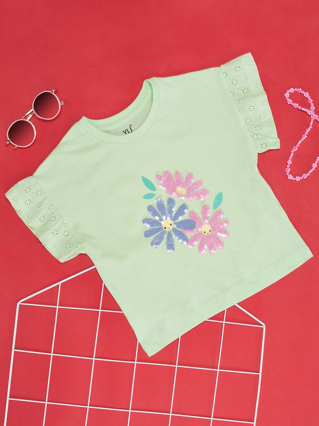 YU by Pantaloons Girls Floral Printed Flutter Sleeves Pure Cotton Top-picture-18