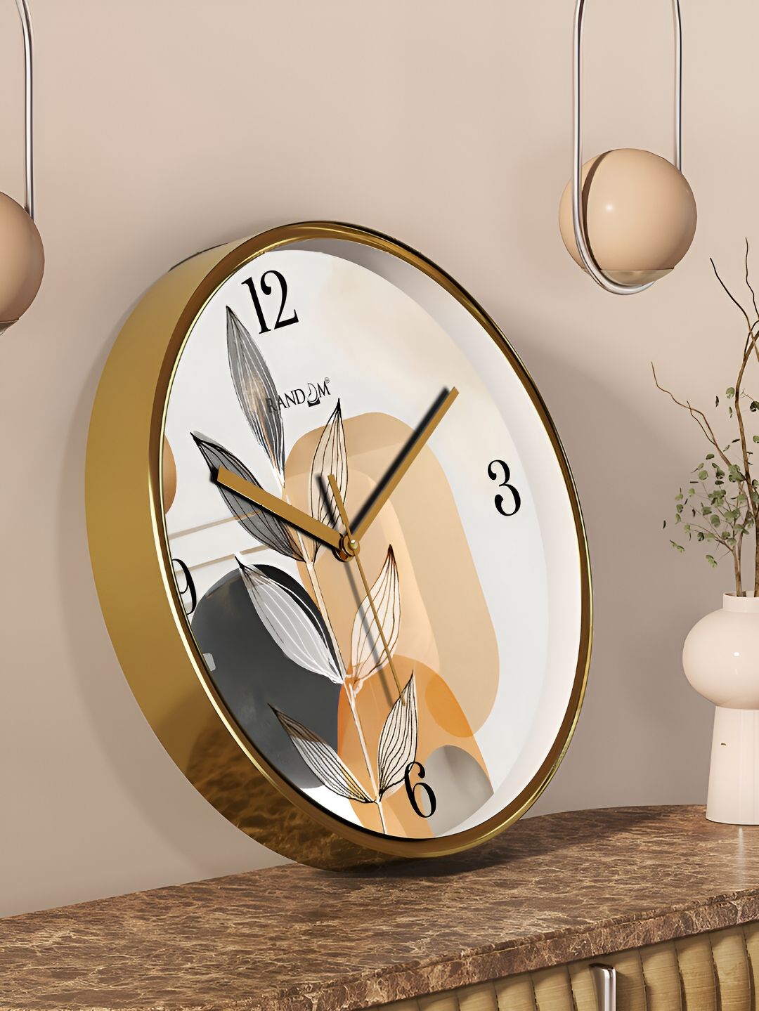 RANDOM Gold Toned & White Printed Contemporary Round Wall Clock-picture-48
